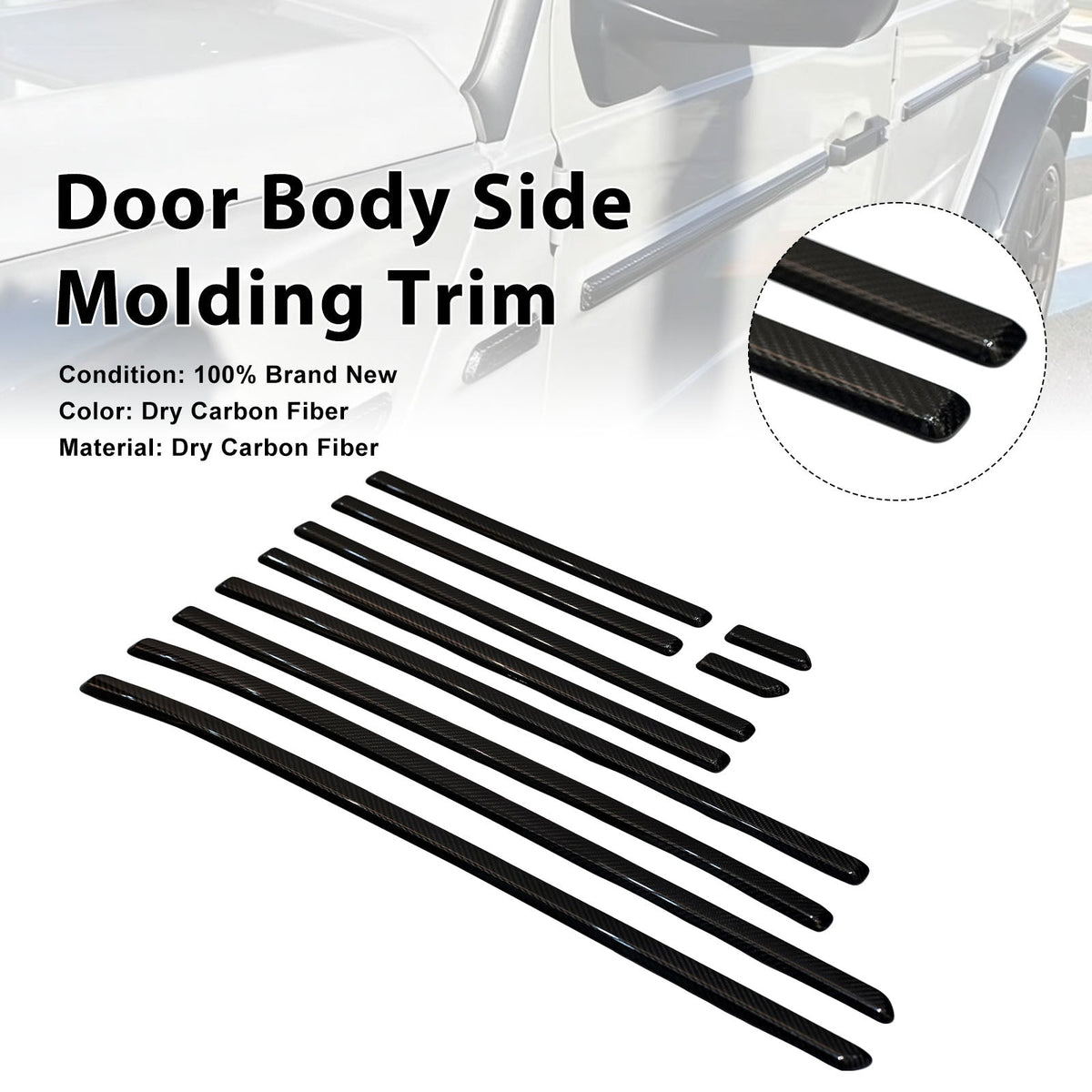 Molduras laterales de fibra de carbono para las puertas del Mercedes-Benz Clase G. W464 W465 (2019-2026).