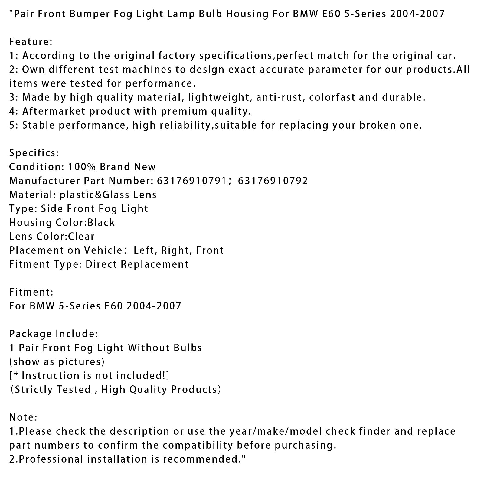 Par de cajas de luces de sangrado abundantes para el parachoques delantero BMW 5 E60 2004-2007