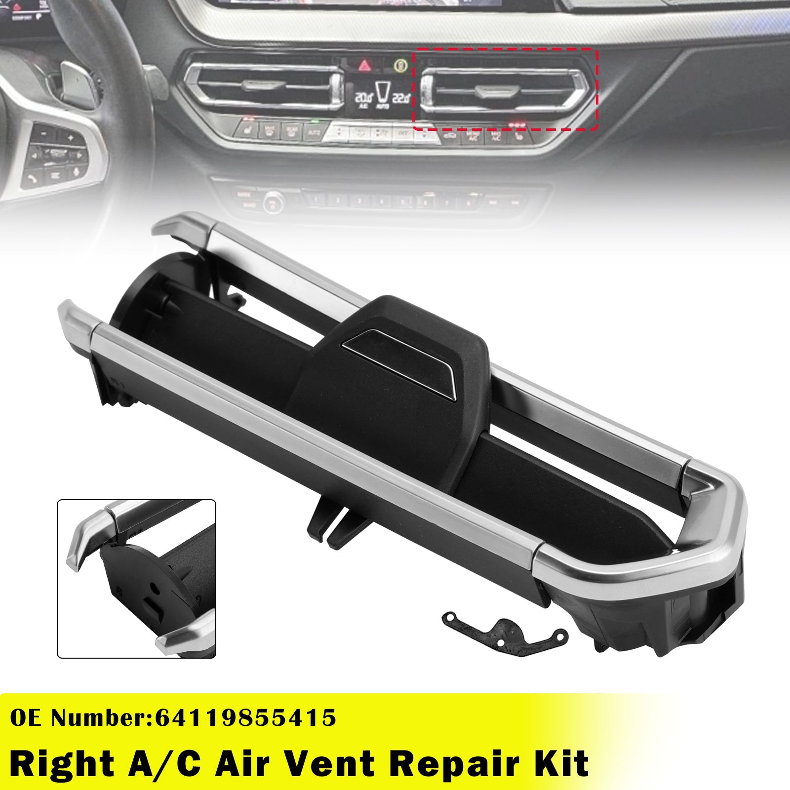 Kit de réparation de grille d'aération droite 64119855415 pour BMW X5 G05, X7 G07 (2019-2021) et X6 G06 (2020-2021)