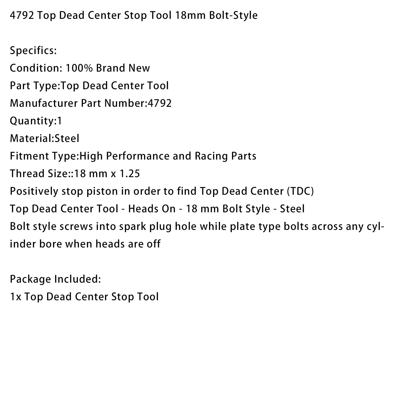 Butée de point mort haut 4792, type boulon de 18 mm