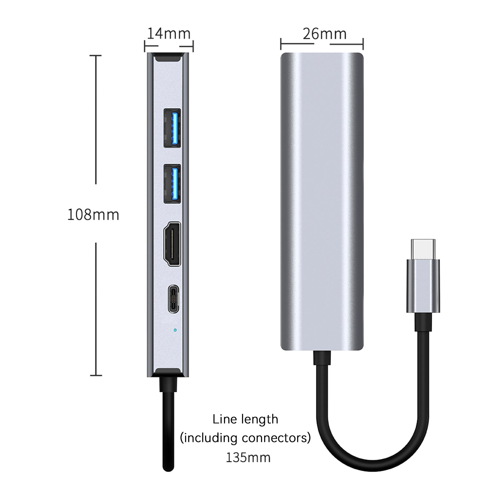 Adaptateur 5 en 1 TYPE-C vers USB 3.0*1 + USB 2.0*1 + PD100W/USB-C Data + HDMI + carte réseau 100M pour iPad
