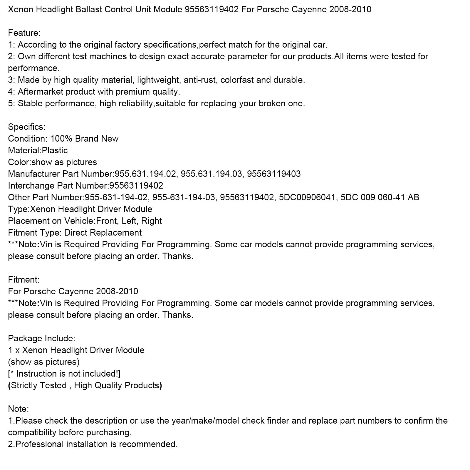 Modul za predstikalno krmiljenje žarometov Porsche Cayenne 2008-2010, številka dela 95563119402