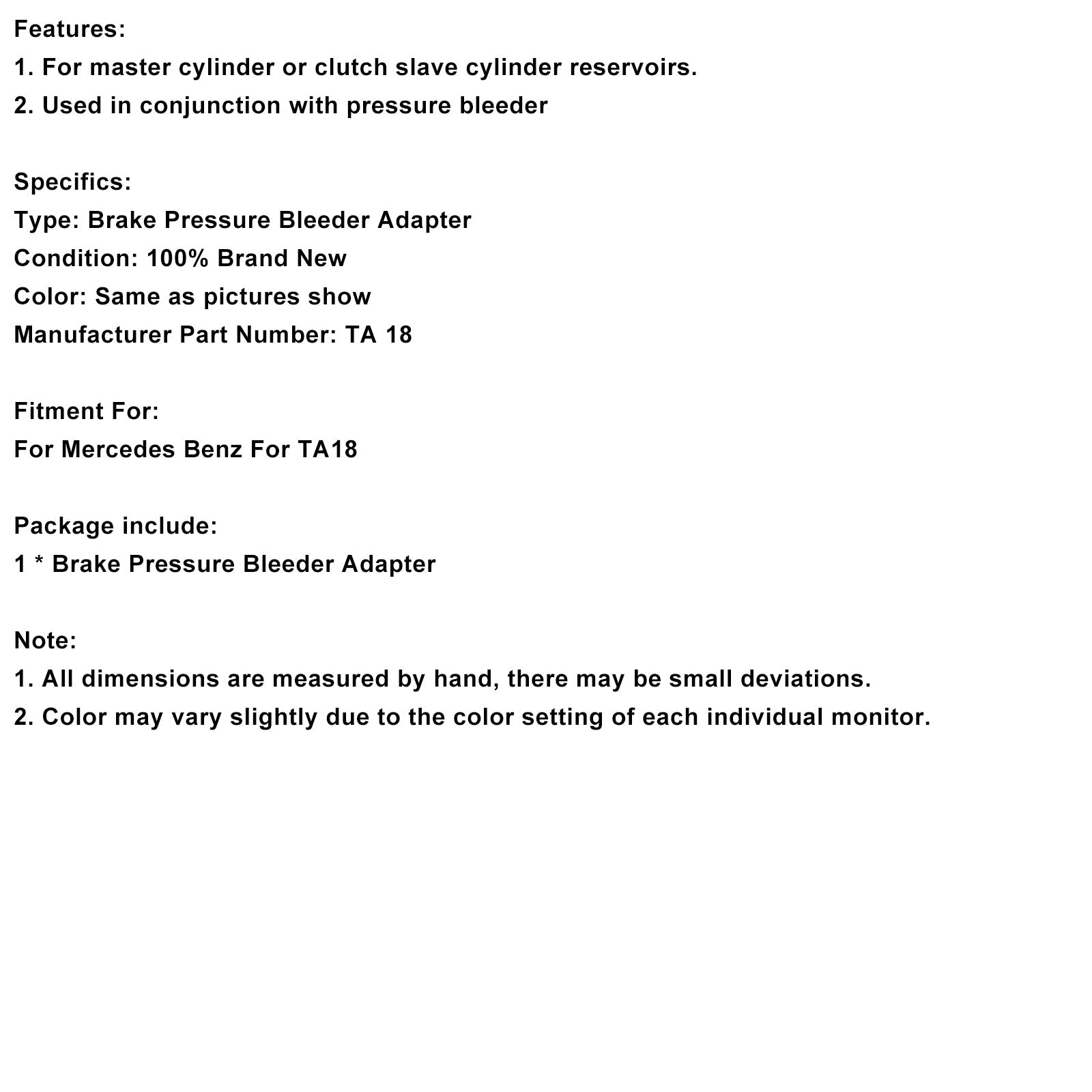 Adattatore di spurgo della pressione del freno TA18 per Mercedes Benz