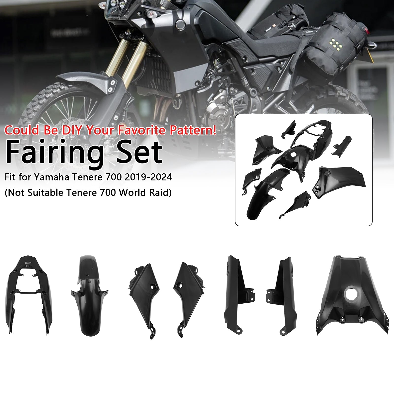 Carénage de carrosserie Yamaha Tenere 700 2019-2024 Injection non peint