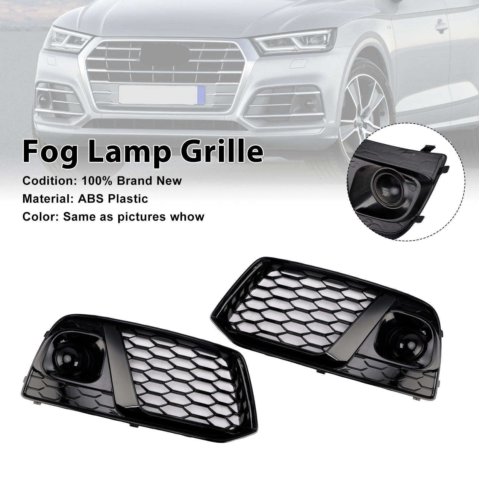 Grille de protection des phares antibrouillard avant en nid d'abeille noire pour Audi Q5 SQ5 2018 2019