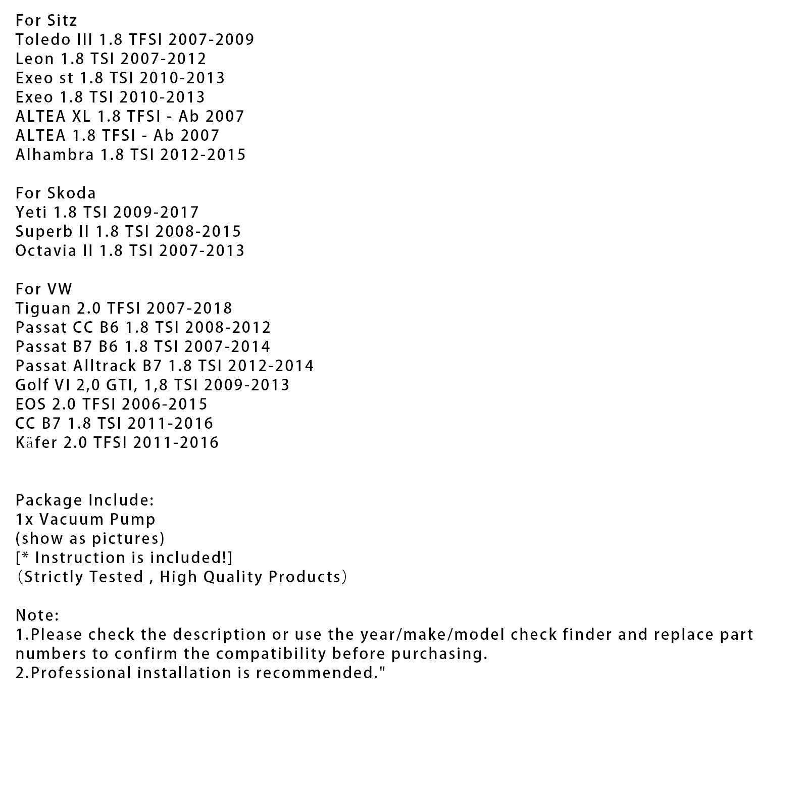 Generična vakuumska črpalka 06J145100N 7.24807.28.0 za VW CC B7 1.8 TSI 2011-2016
