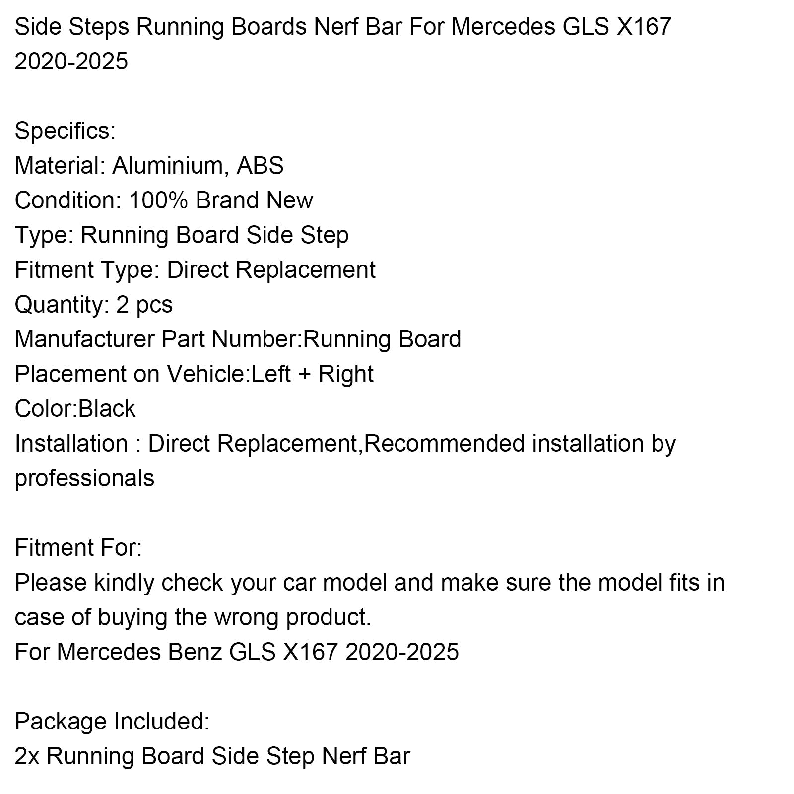 Laterale stappen voor Mercedes GLS X167 2020-2025, zenuwbalk voor linker- en rechterstappen