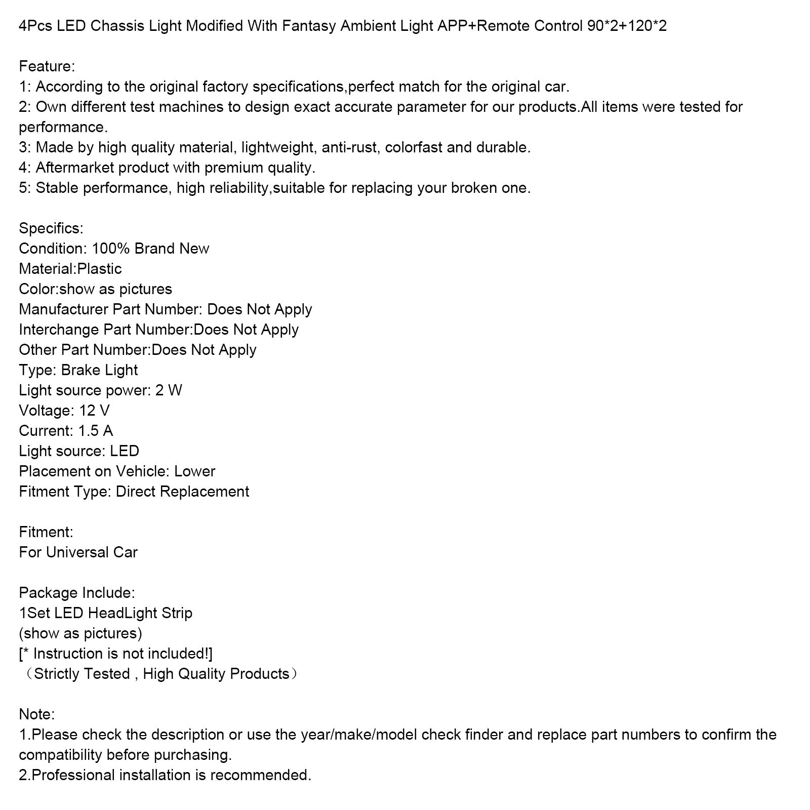 Juego de 4 luces LED para chasis, con iluminación d'Ambiente de fantasía, app y control remoto, 90 x 2 x 120 x 2 x 100 mm