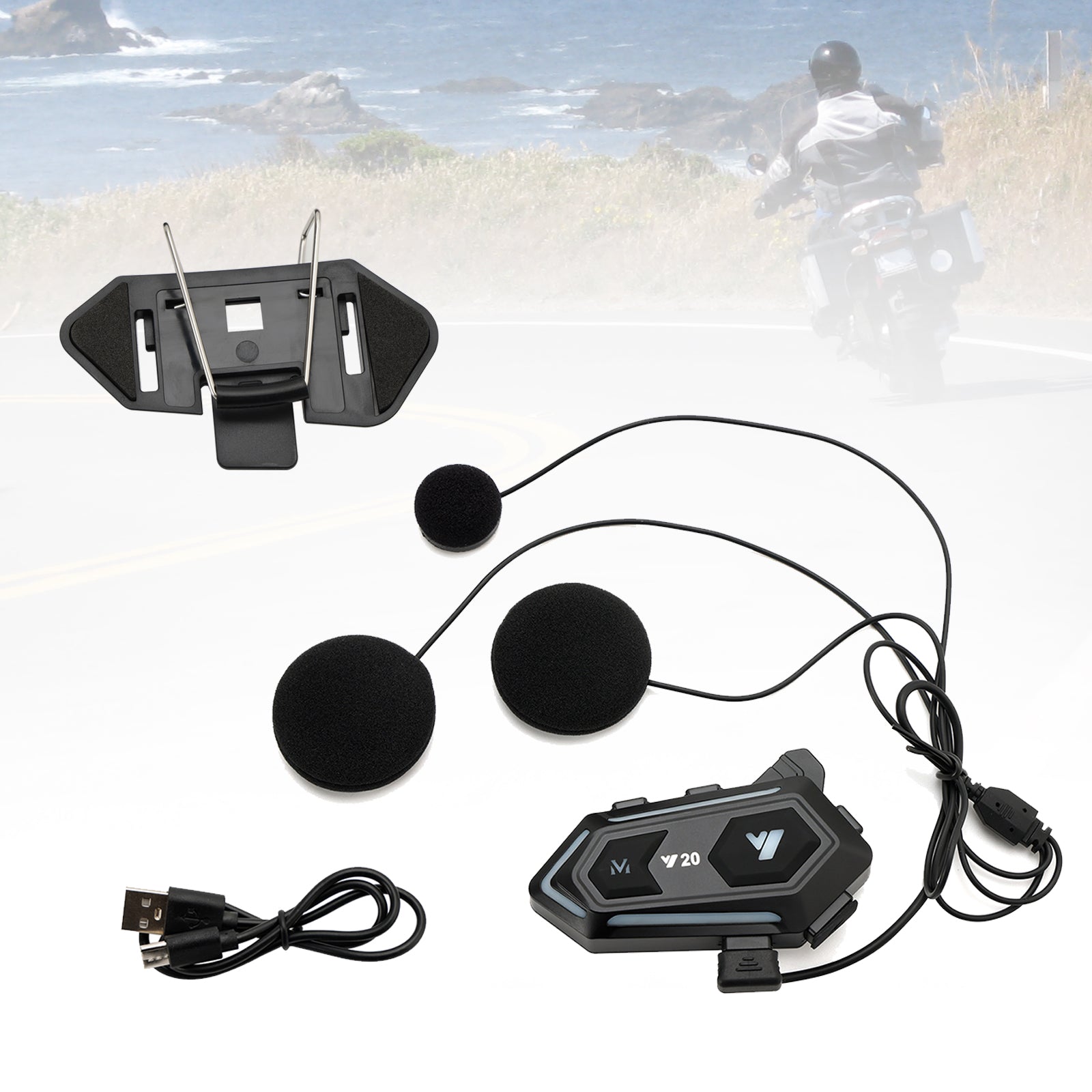 Casque Bluetooth Écouteur Casque Lecteur Sans Fil Universel Noir Y20 Pour Moto