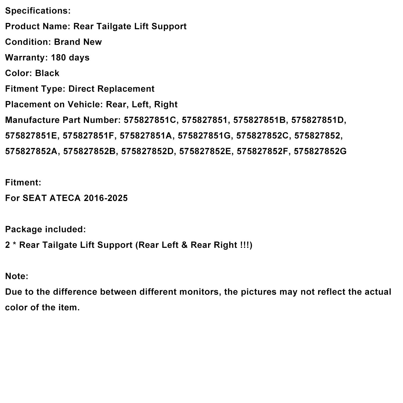 Elektrische achterklepveren voor Seat Ateca (2016-2025) : referenties 575827852D en 575827851D