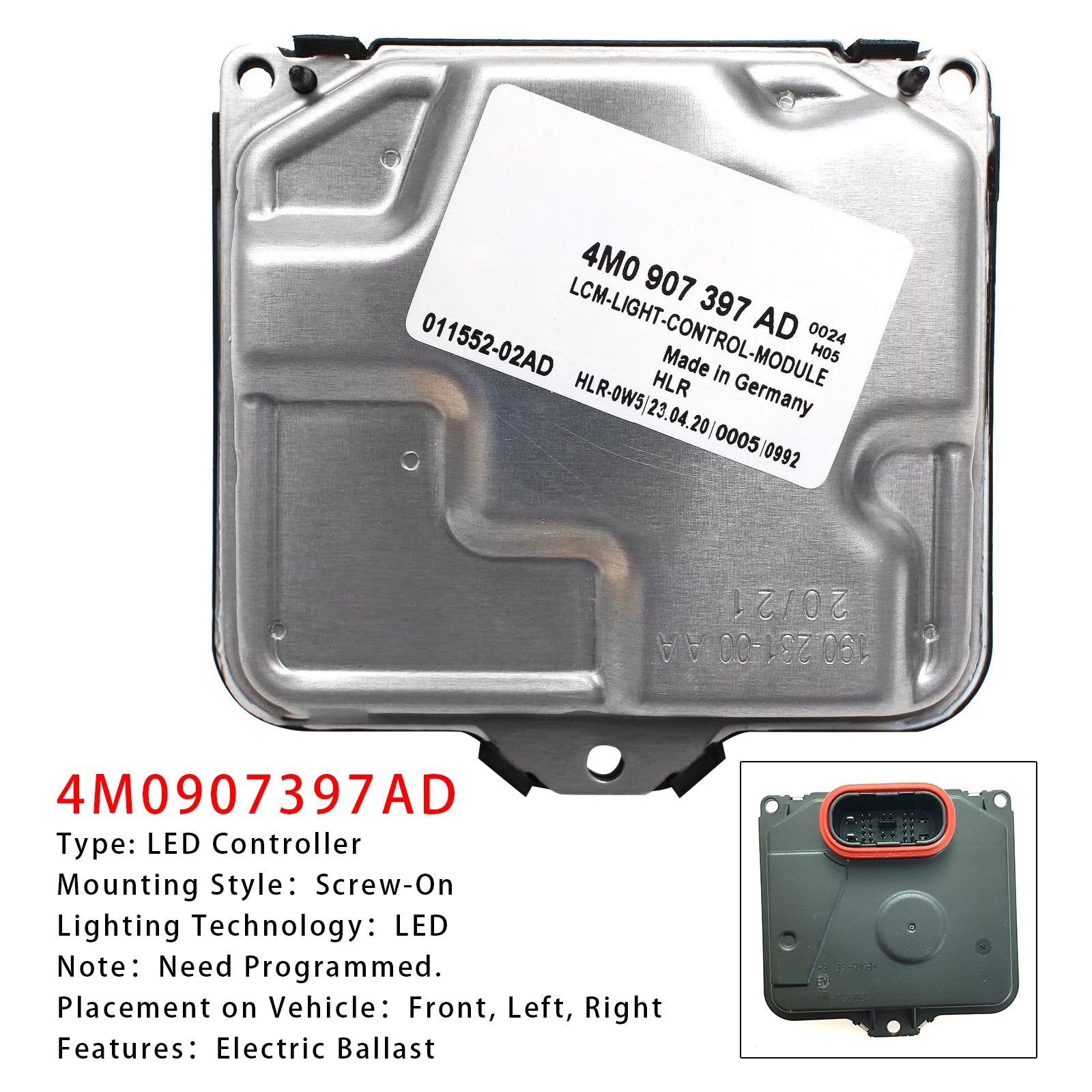 Moduł sterujący oświetleniem LED 4M0907397AD do reflektorów LED Audi A5/S5 Cabriolet (2018-2024) PR : 8IT+8G0, 8G1+GP0. Macierz NWW.