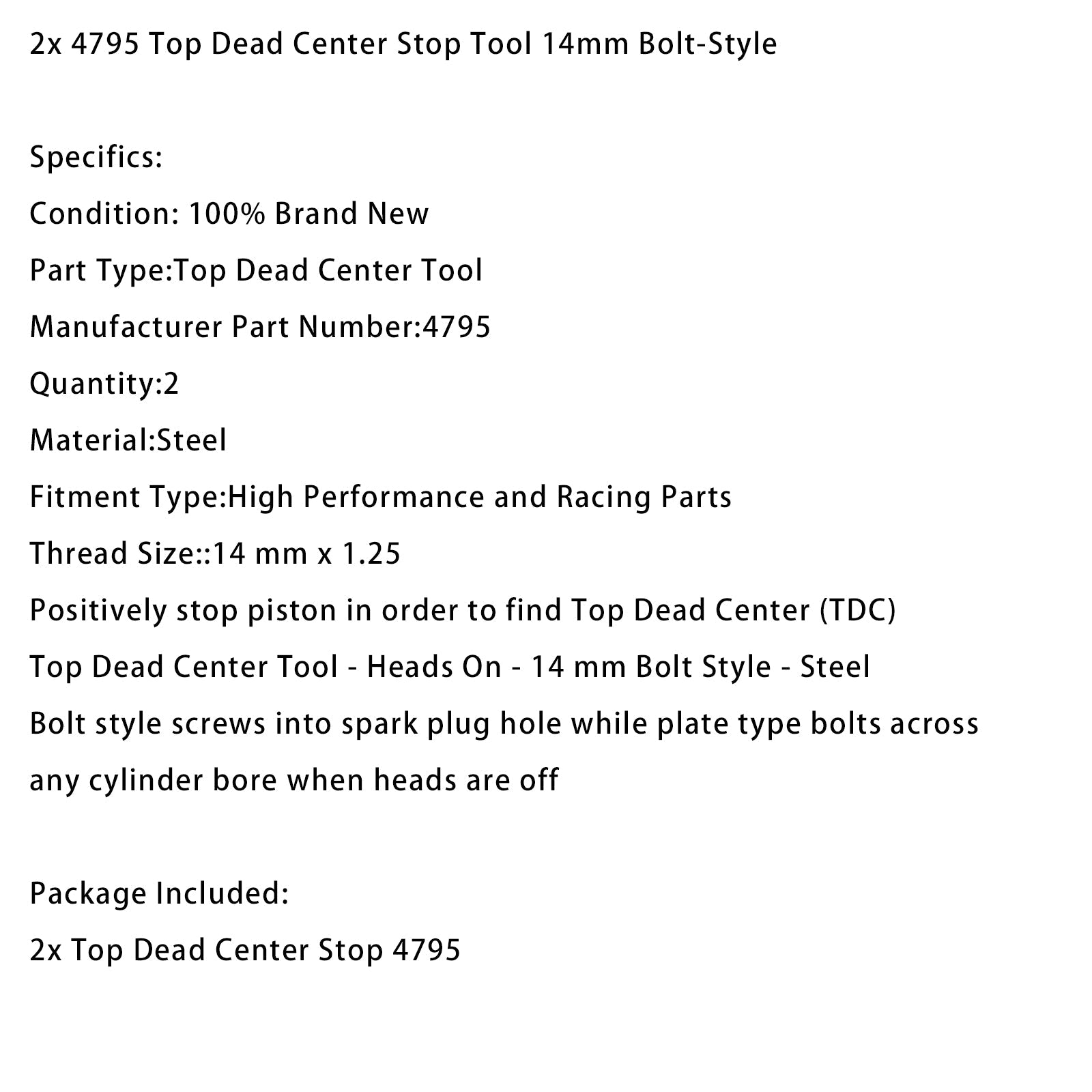 2x 4795 Butée de point mort haut, type boulon de 14 mm