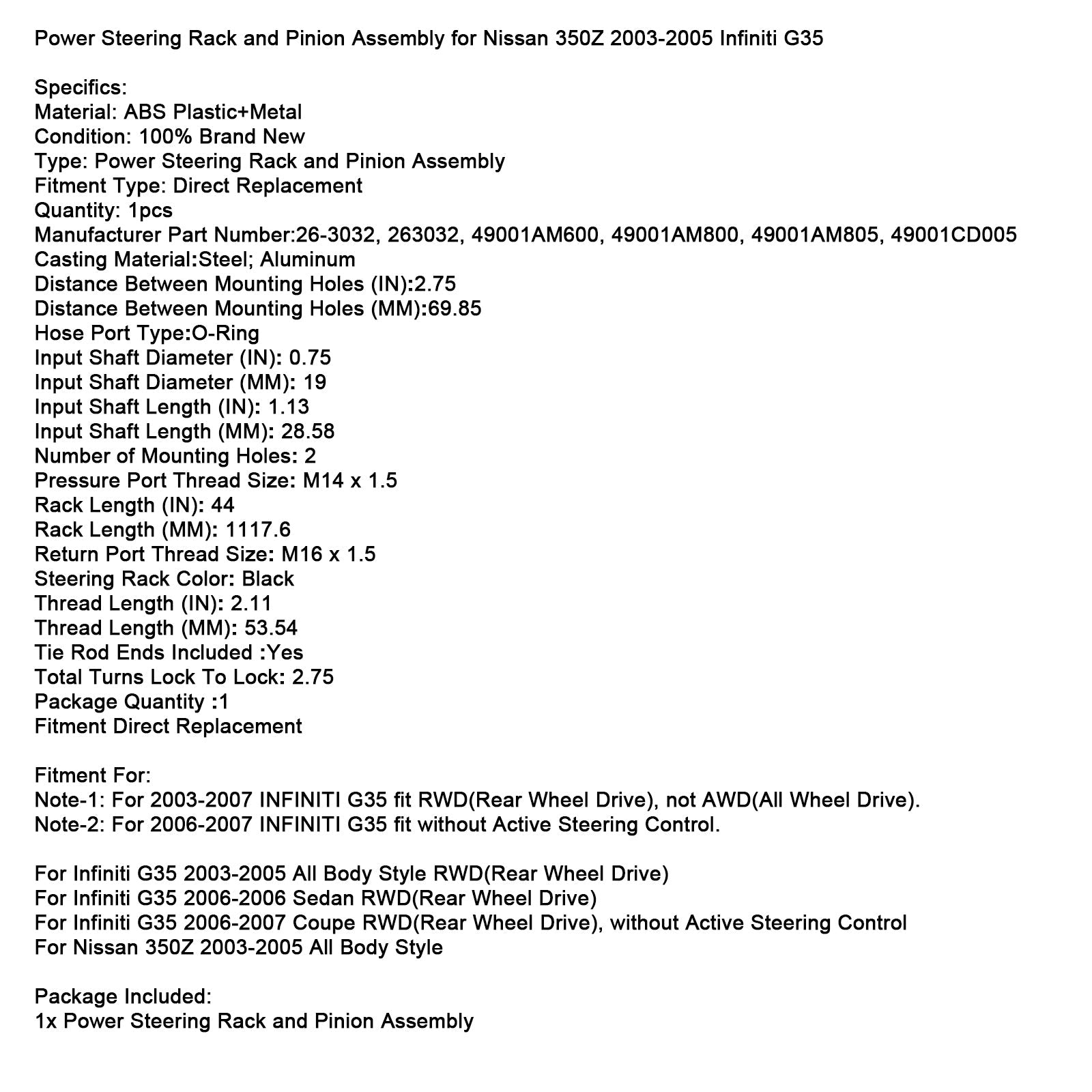 Portabolo del servosterzo 263032 per Infiniti G35 2003-2005, tutta la carrozzeria, propulsione posteriore