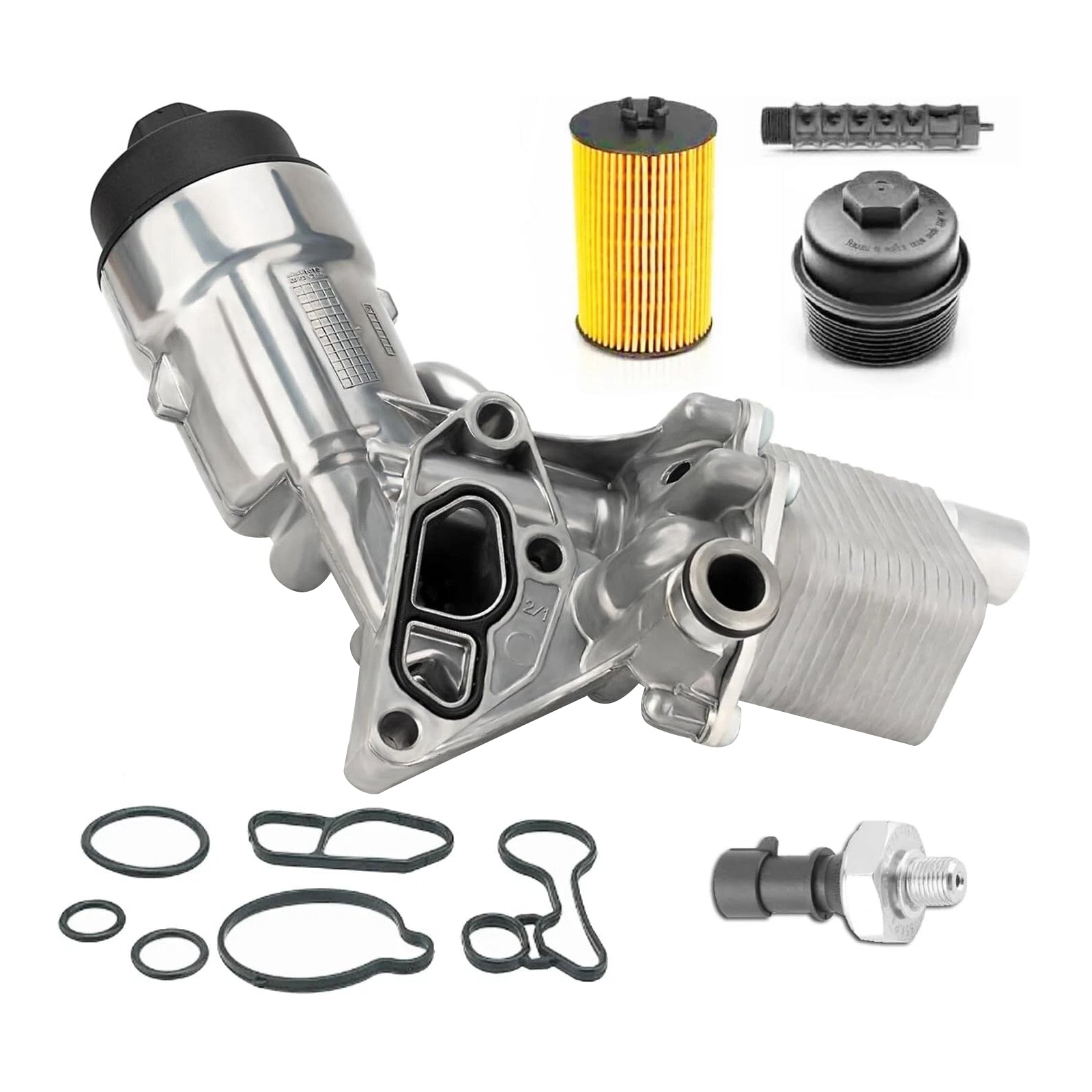 Chevrolet Sonic 1.4L L4 (2015-2019) - Boîtier de filtre à huile essence et refroidisseur d'huile : 55566784, 55593189, 55594651
