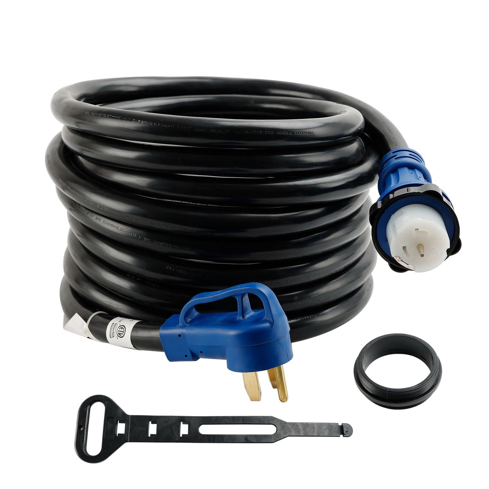 Cable de generador/RV de 50 amperios y 25 pies con certificación UL con conector de bloqueo para caravanas RV