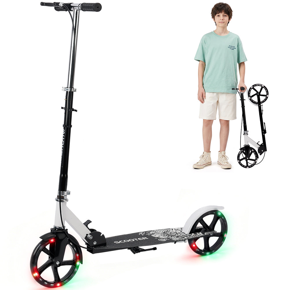 Trottinette Pliable Sans Moteur Violette pour Tous les Âges avec Roues PU Lumineuses Hauteur Réglable et Plateau Antidérapant