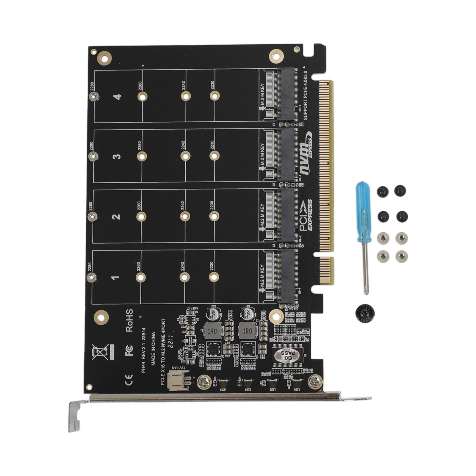 Carte Array 4 Disques NVME PH44 PCI-E X16 avec Répartition de Signal Support M.2 SSD