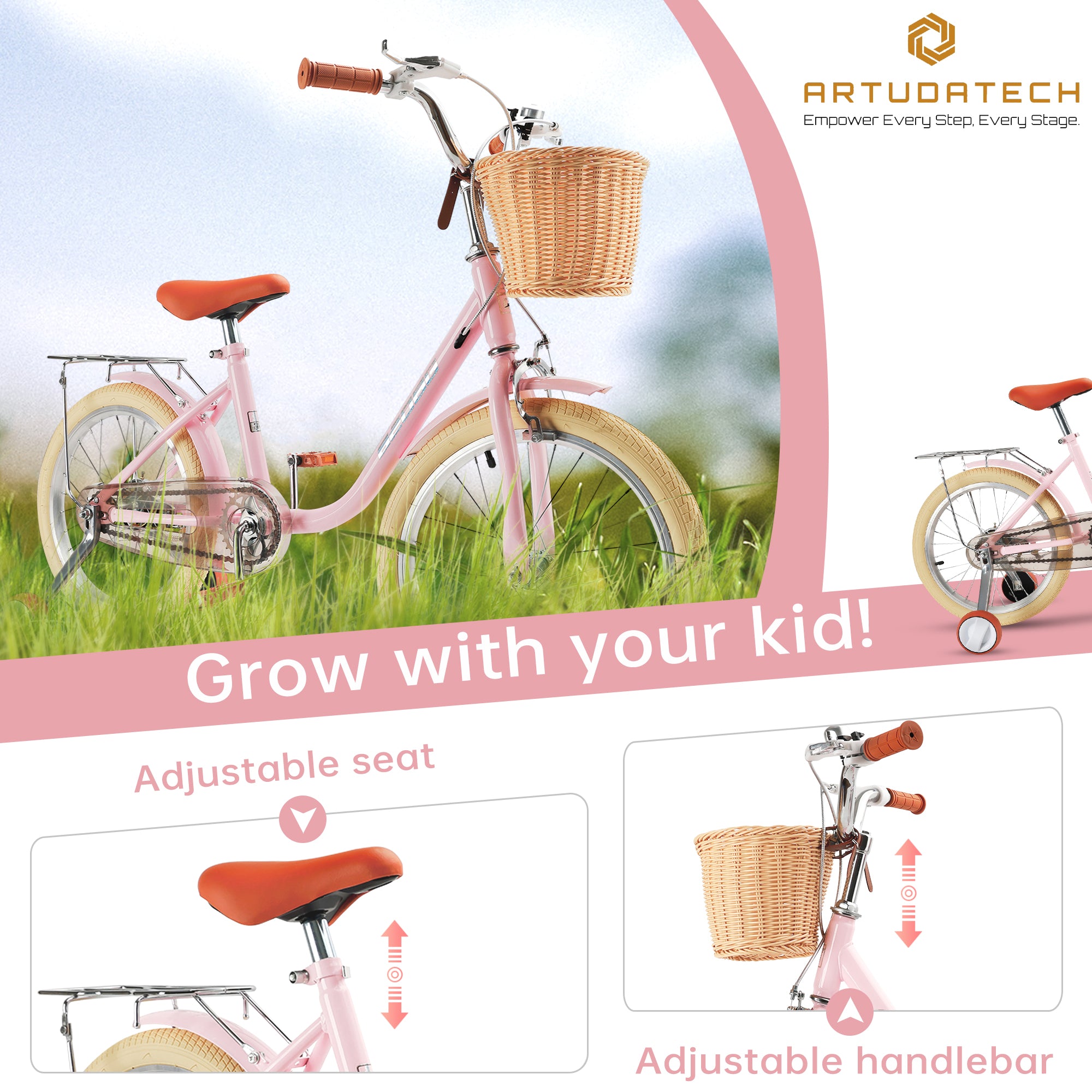 Lapsipyörä 18 tuumaa tytöille ja pojille 7–9 -vuotiaille korilla