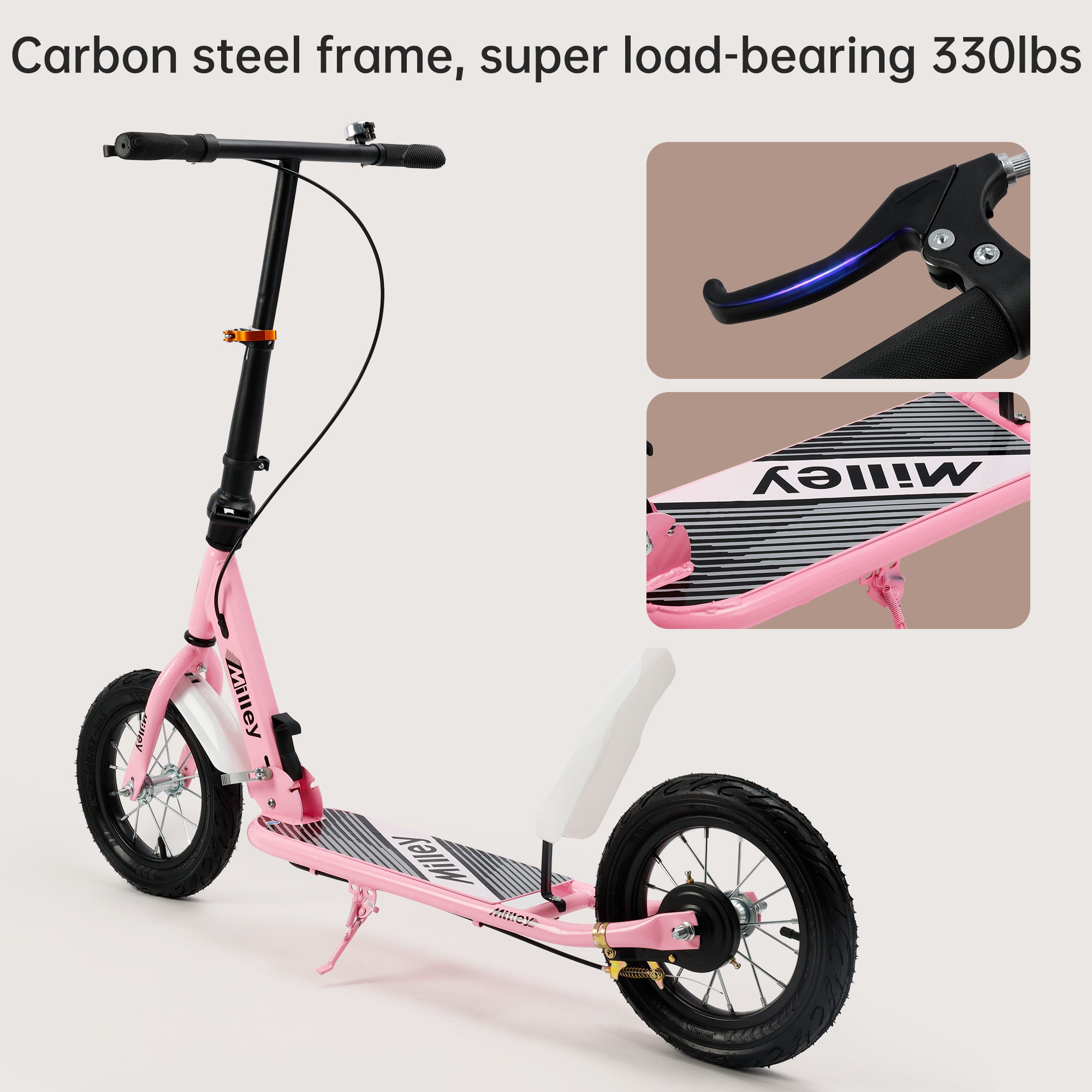 Trottinette enfant 12 pouces pneus gonflables freins double sécurité 8 ans et plus