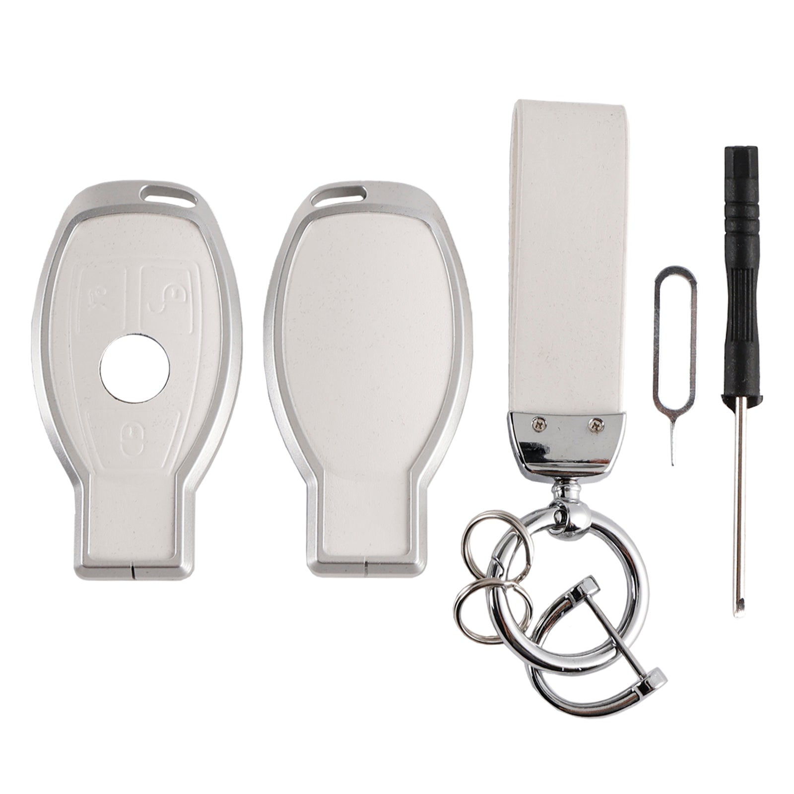 Custodia in pelle e lega&#39;Cover in alluminio TPU per chiave auto per Benz GLC GLK CLS, bianco