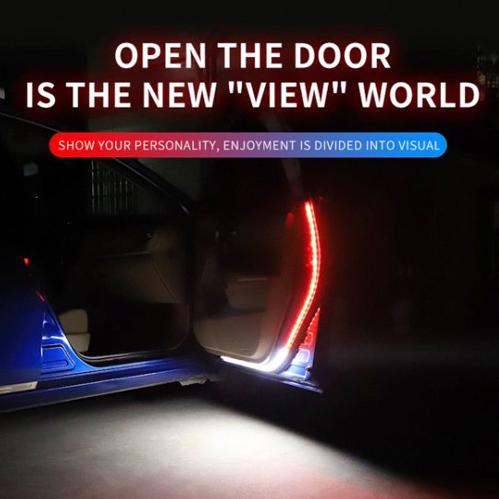 Dekoracyjne lekkie paski do drzwi samochodowych, migające, czerwone i białe, 1,2 m