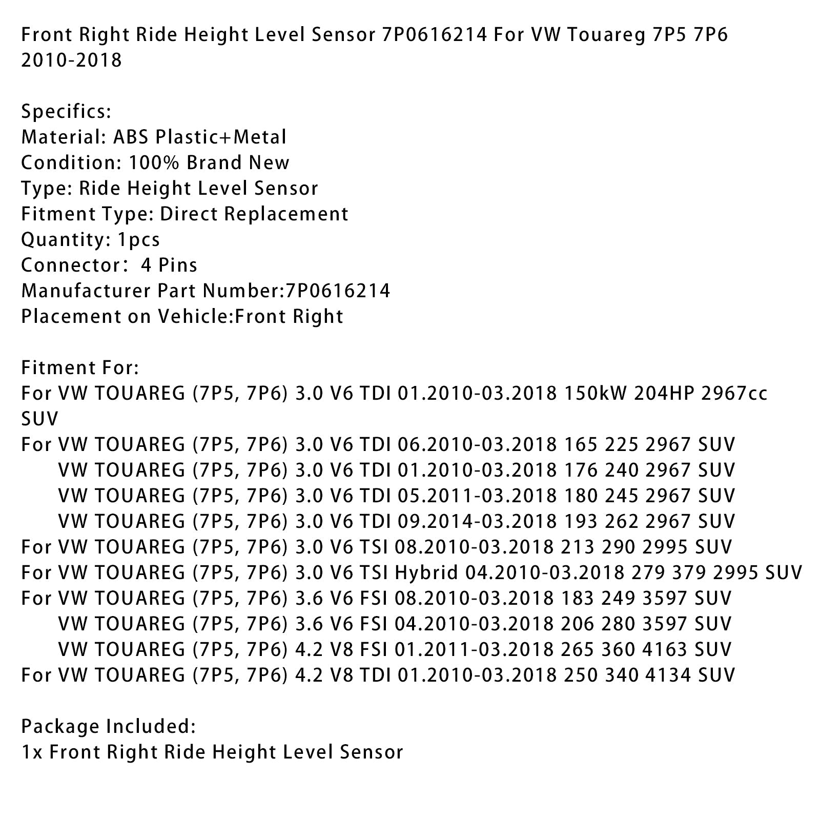 Sprednji desni senzor nivoja karoserije 7P0616214 za VW Touareg 7P5 7P6 2010-2018