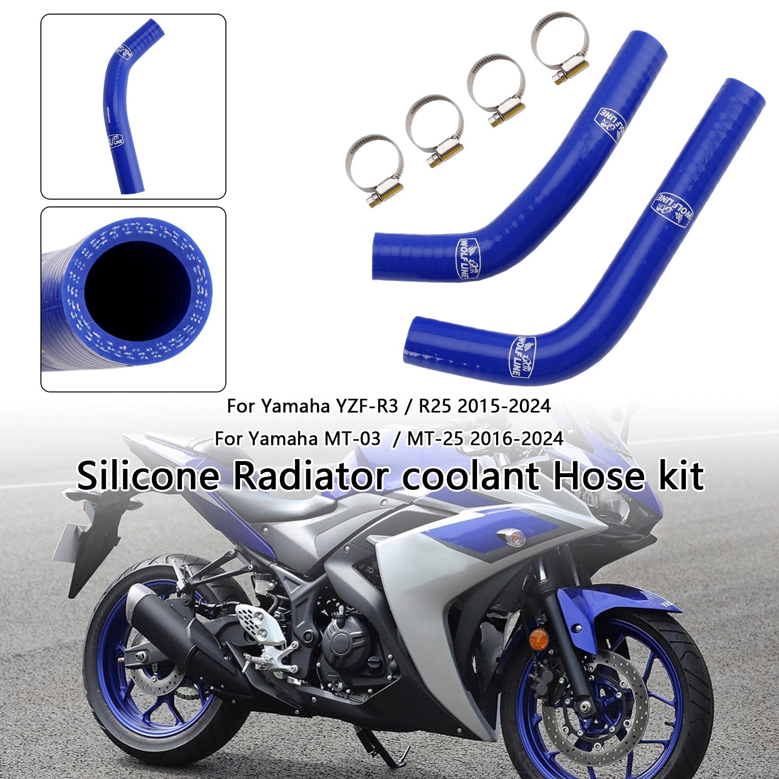 Manguera de enfriamiento de silicona para radiador Yamaha MT-03 MT-25 YZF R3 R25 2015-2024