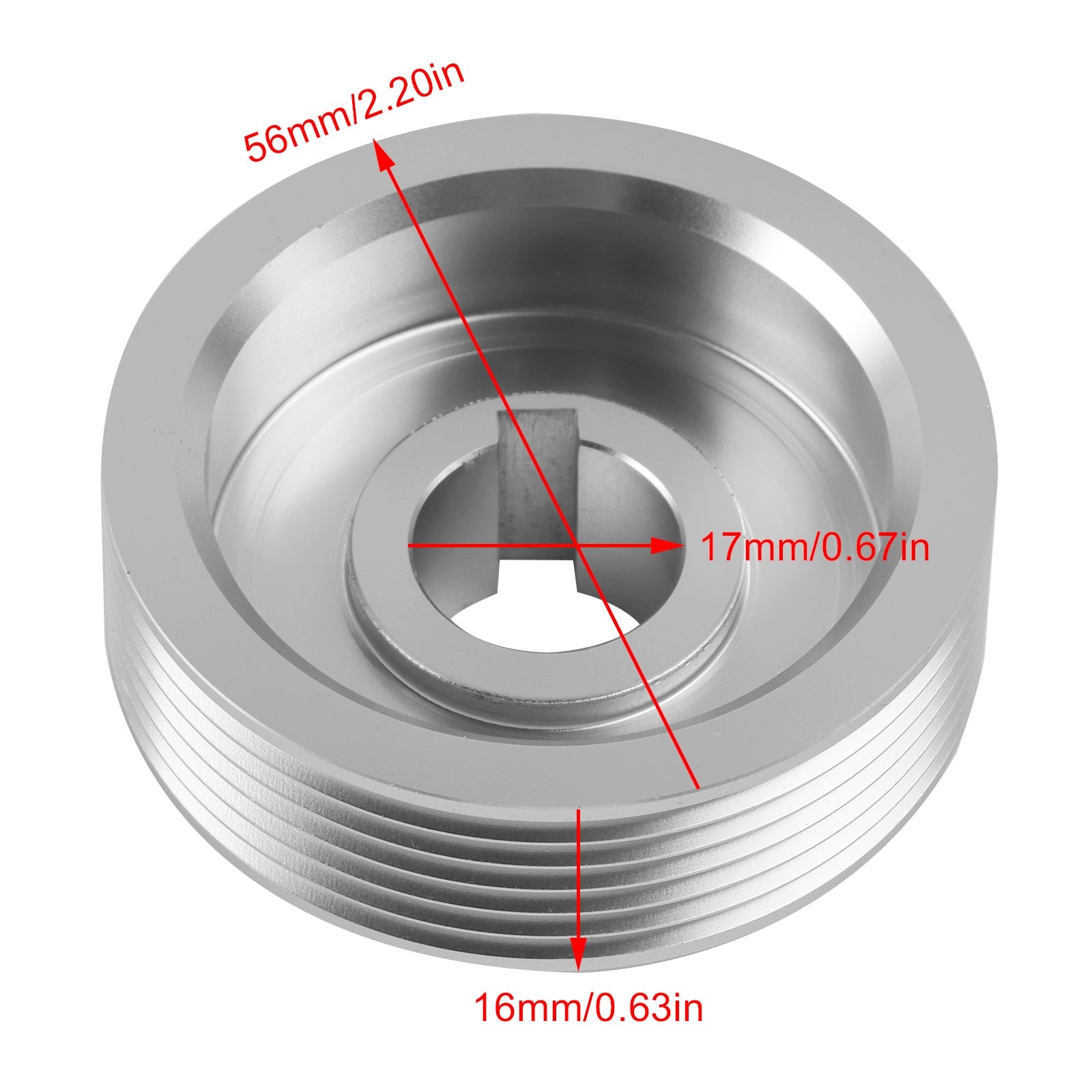 Poulie 22-560/580 avec clé, le diamètre extérieur est de 56 mm et l'alésage est de 17 mm