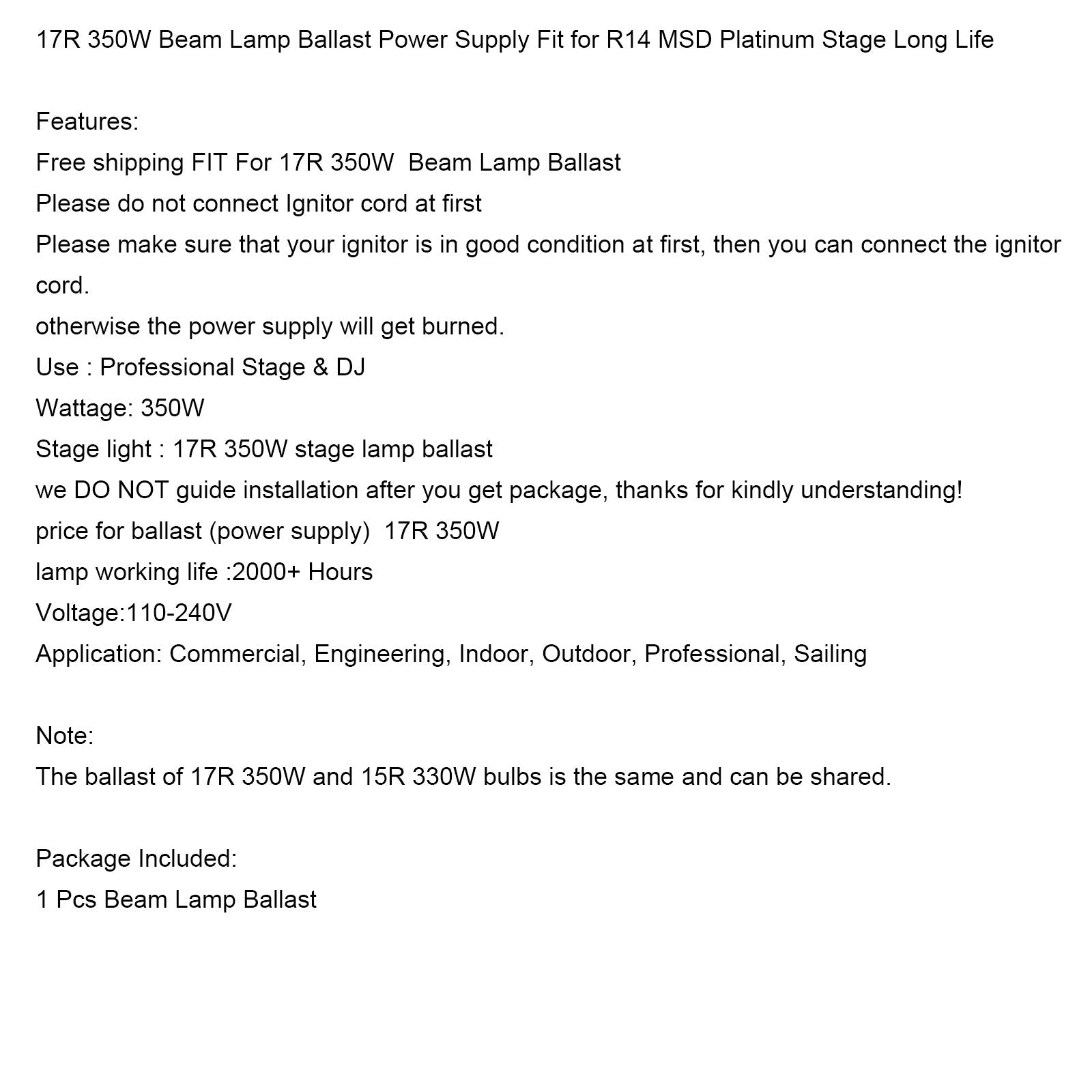 Mobilna Belka głowy, MSD 260W 295 W 350W 380W Zasilanie balastowe