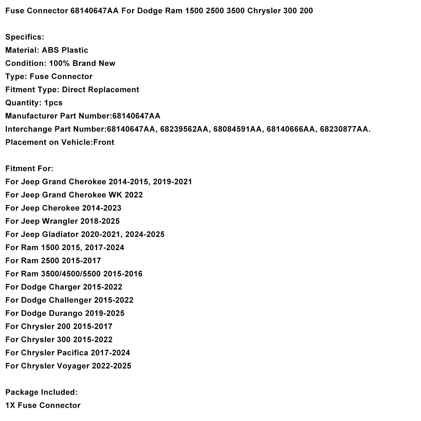Złącze bezpieczników 68140647AA dla Dodge Ram 1500 2500 3500 Chrysler 300 200