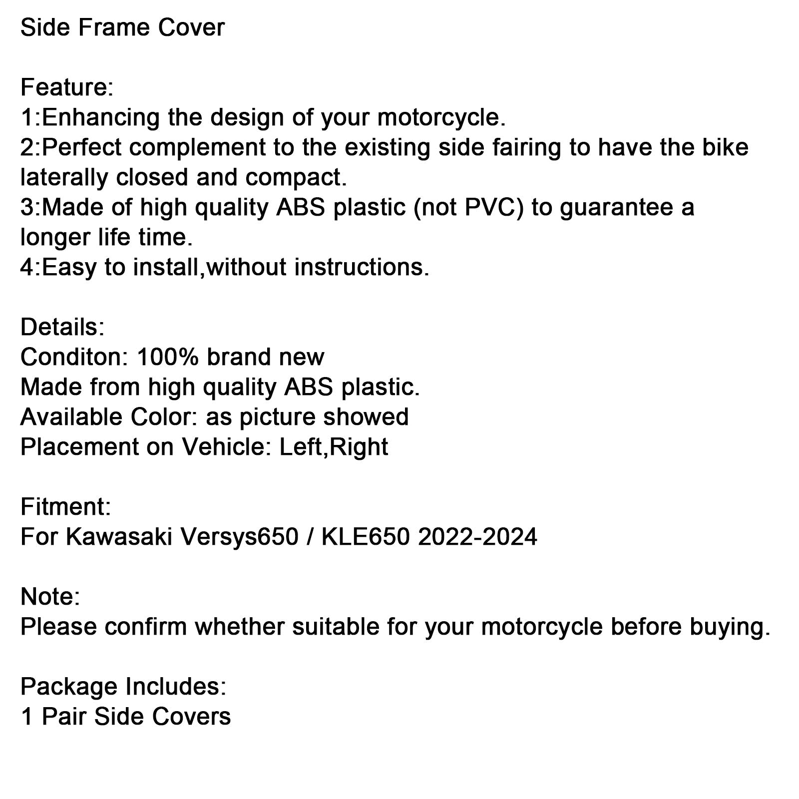 Couvercle de carénage de panneau de cadre latéral Kawasaki Versys 650 KLE650 2022-2024