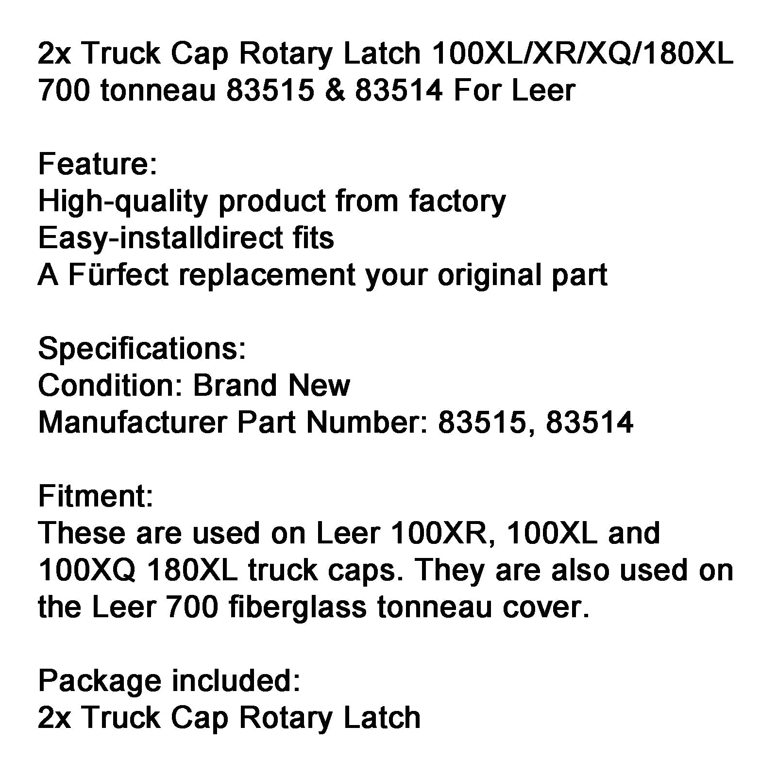 2 uds pestillo giratorio para tapa de camión 100XL/XR/XQ/180XL 700 Tonneau 83515 y 83514 para Leer