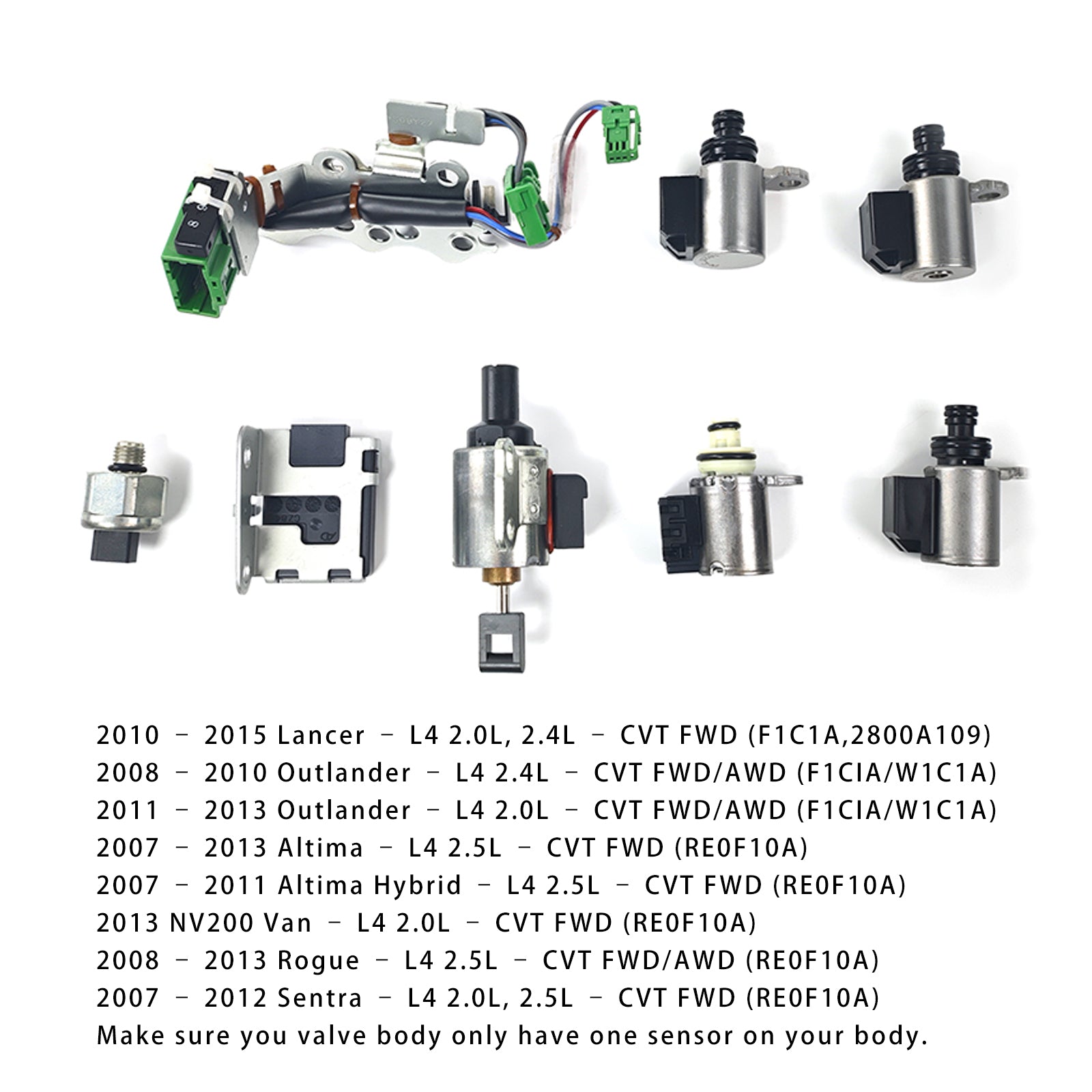 Lanzamiento 2010–2015 - L4 2.0L, 2.4L CVT FWD (F1C1A, 2800A109) CVT JF011 Kit de electrovan de transmisión A Sensor