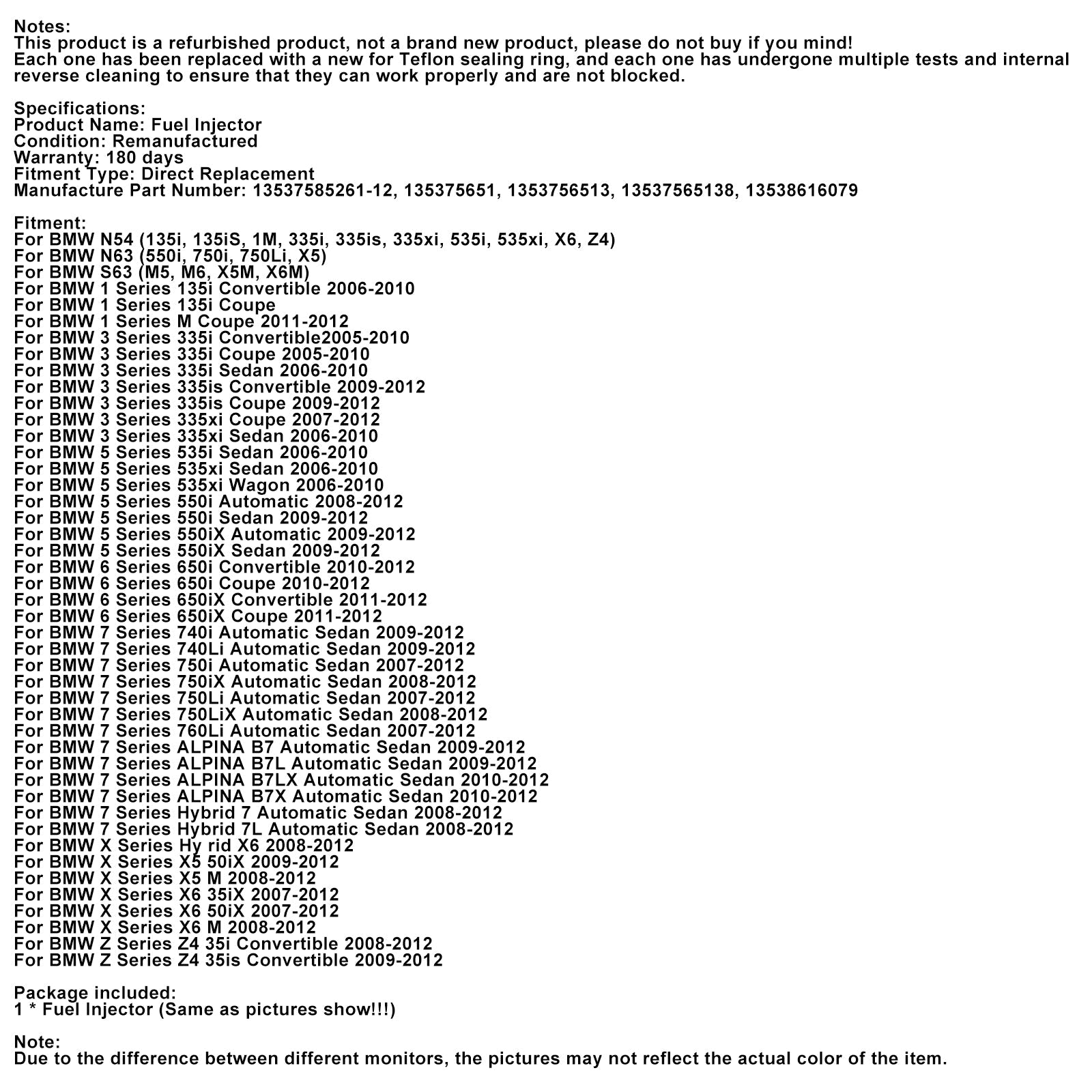 Iniettore di carburante da 1 pezzi per BMW Serie 7 Berlina automatica 750li 2007-2012 13537585261-12 135375651