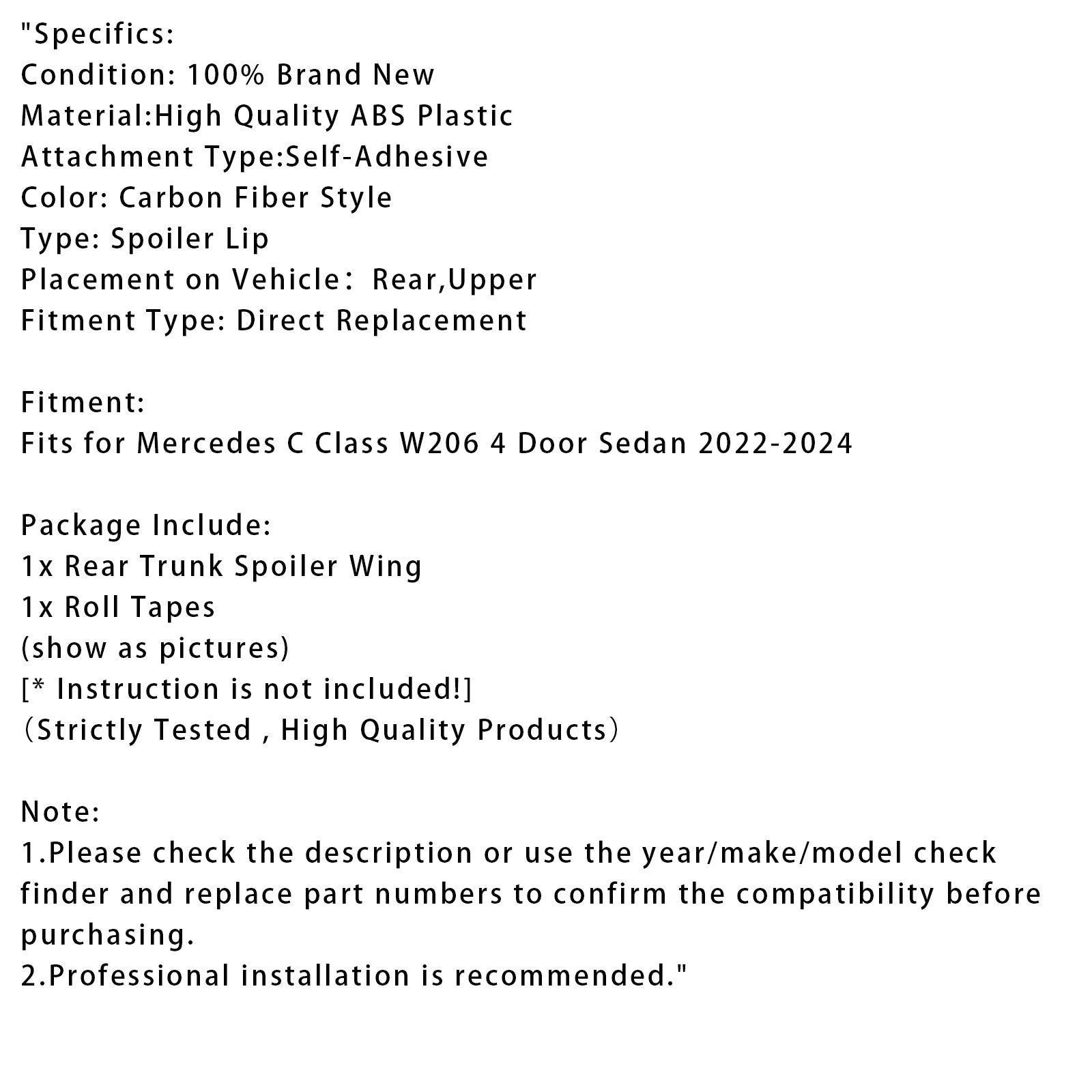 Spoiler posteriore in fibra di carbonio per Benz W206 C63S 2022-2024