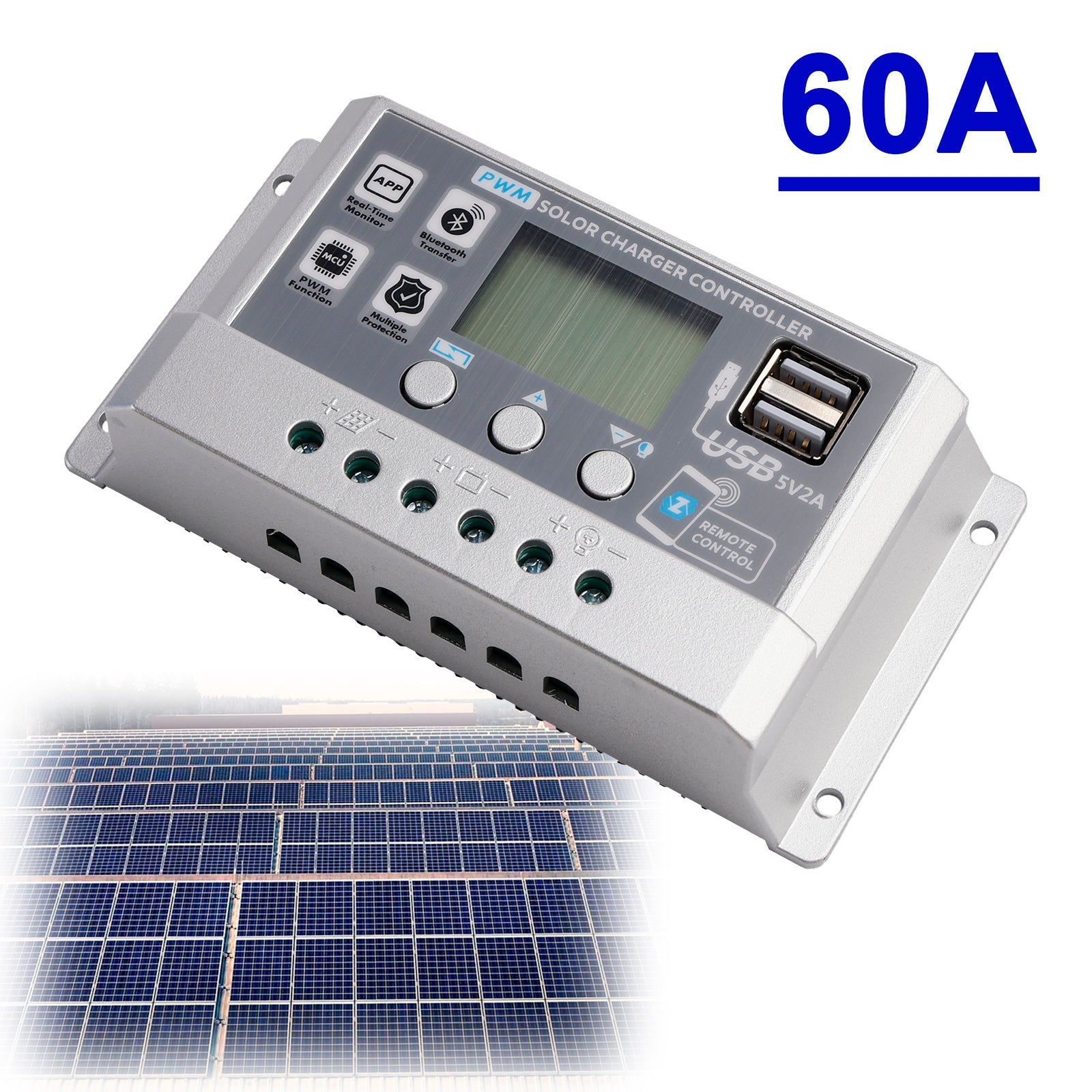 Contrôleur solaire PWM 10A-60A, application mobile, contrôle intelligent