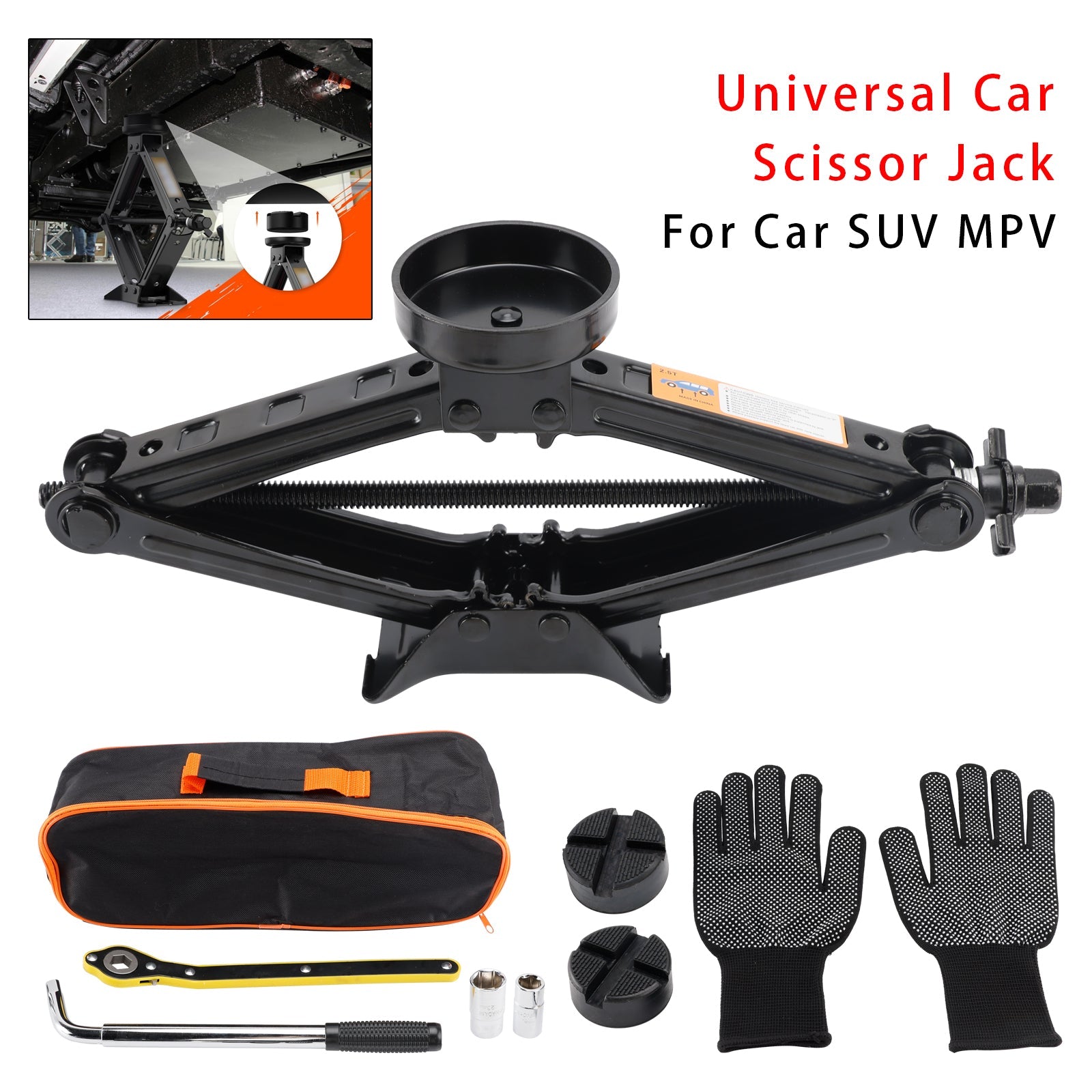 Universele schaarkrik 2,5 T/2500 kg met wielsleutel voor SUV's en MPV's