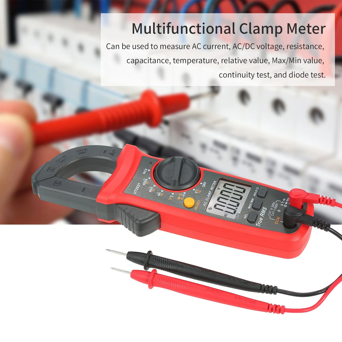 UT202+ handmultimeter, automatische bereikselectie, True RMS-stroomtang met LCD-scherm