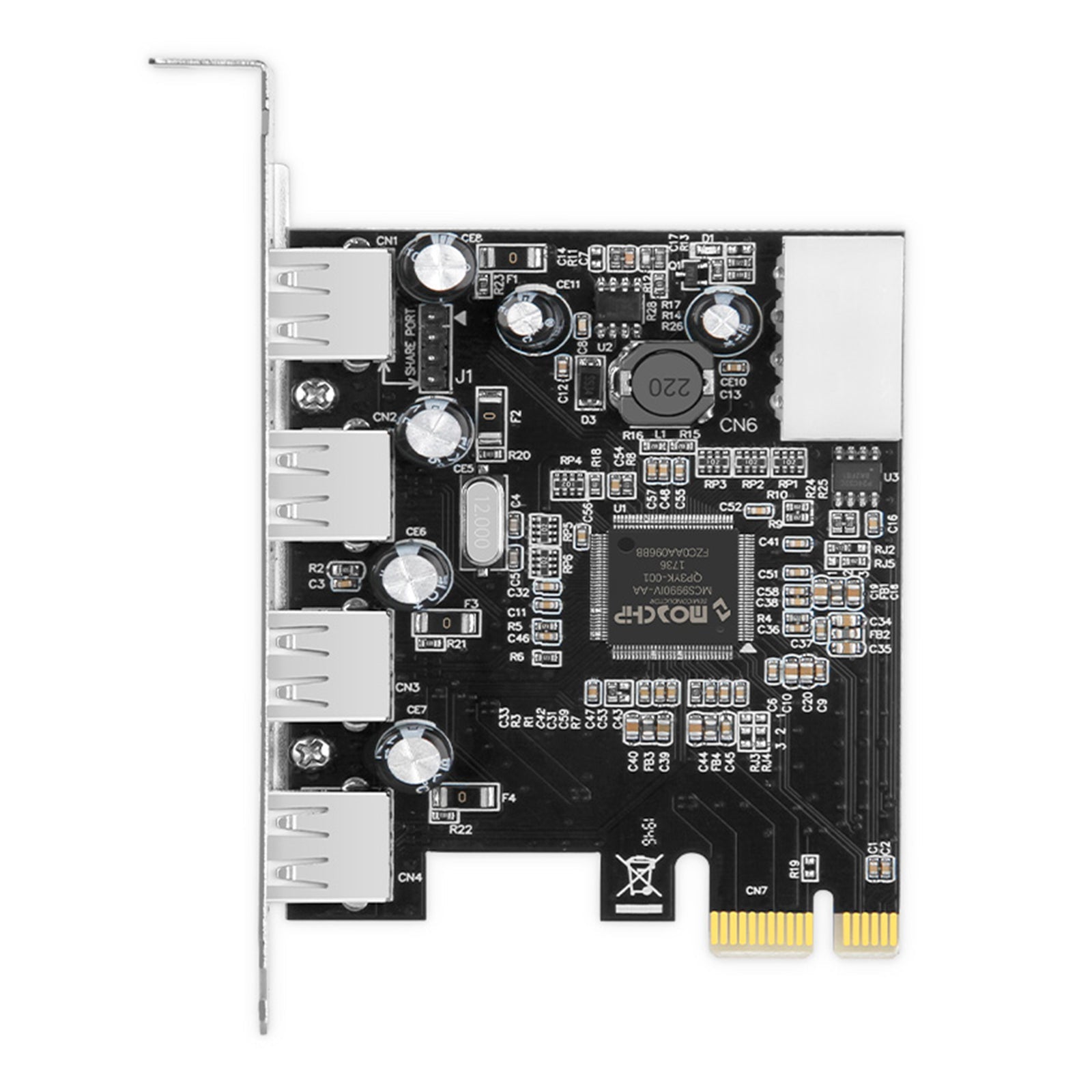 Carte d'extension HUB 2.0 PCIE vers USB 2.0, adaptateur Moschip, alimentation 4 broches