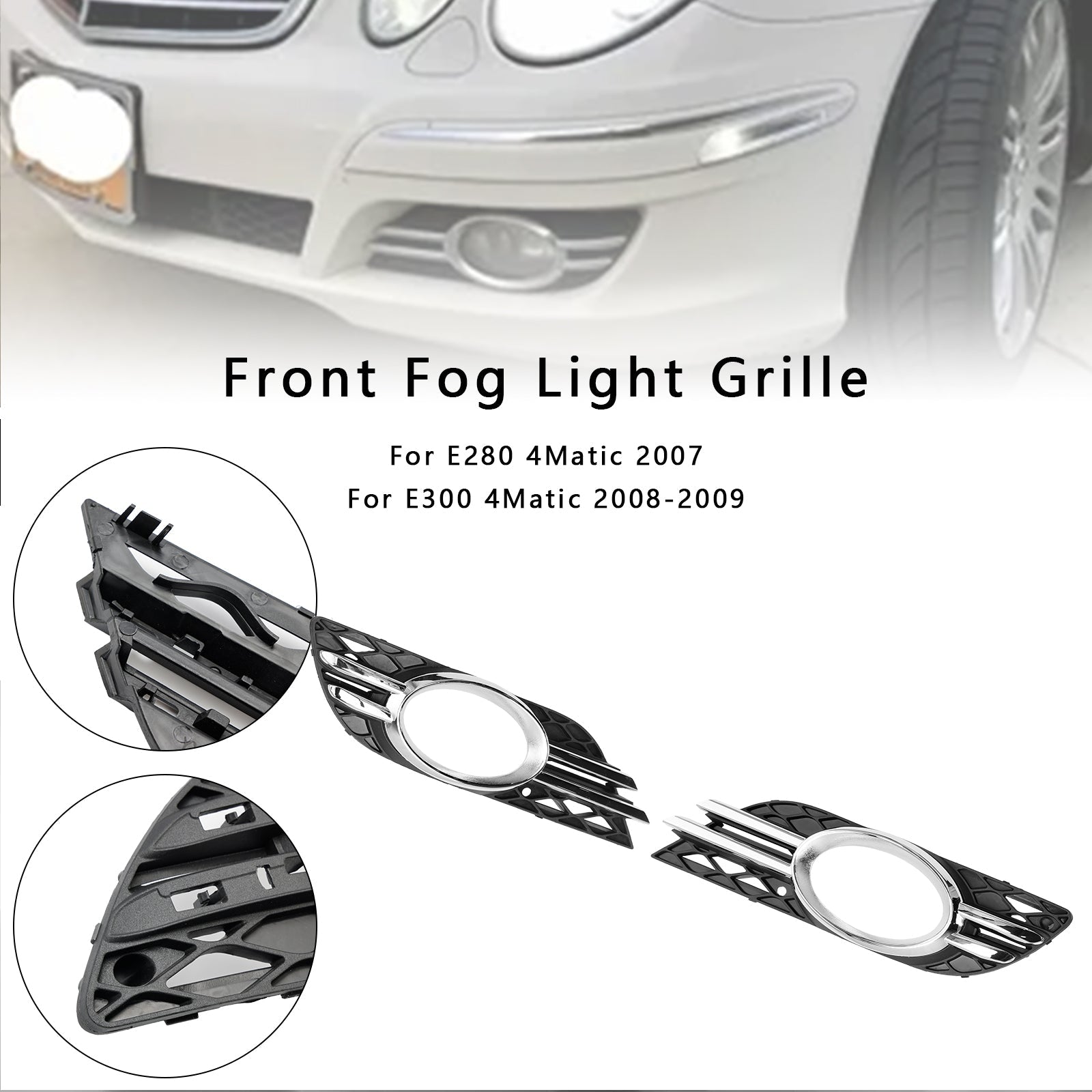 Ensemble de garnitures chromées pour grille de phare antibrouillard avant pour Mercedes-Benz CLASSE E W211 07-09