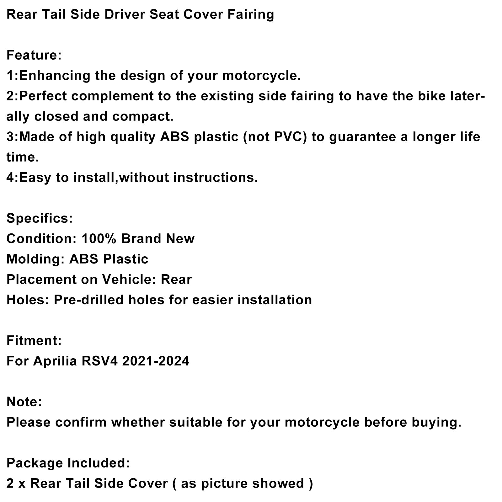 Carenatura del sedile del conducente posteriore per Aprilia RSV4 2021-2024