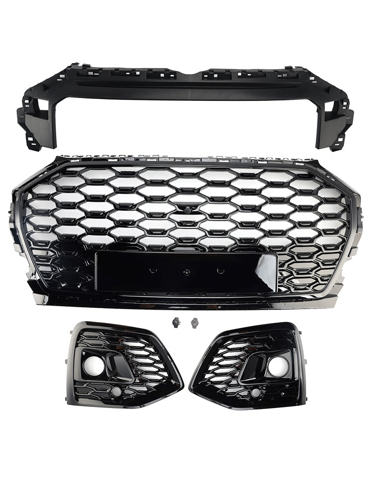 Front Bumper Grille Honeycomb Grill & Fog Light Cover Pour Audi Q5 2021-2025
