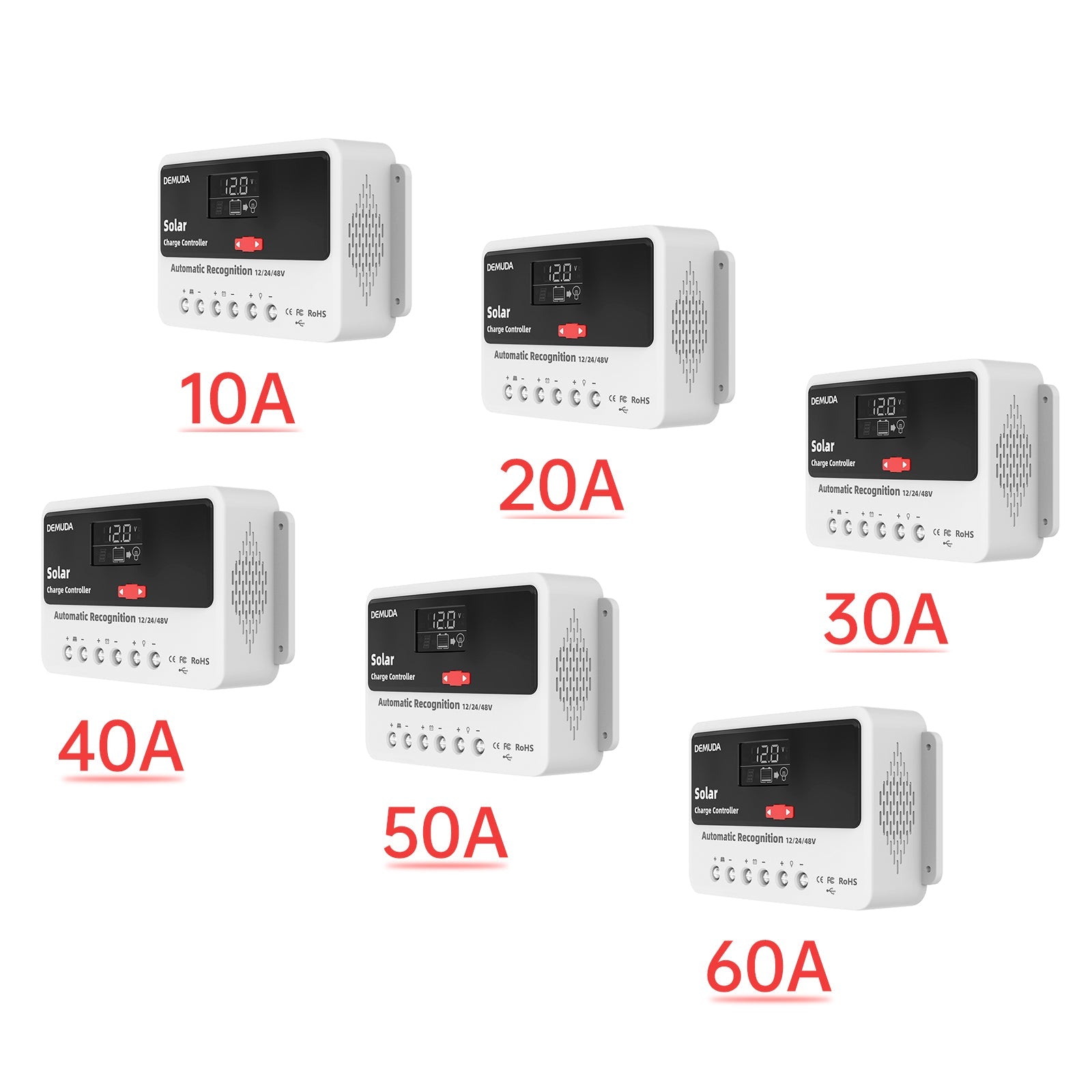Contrôleur solaire automatique PWM 12 V 24 V 48 V 10 A-60 A, phosphate de fer