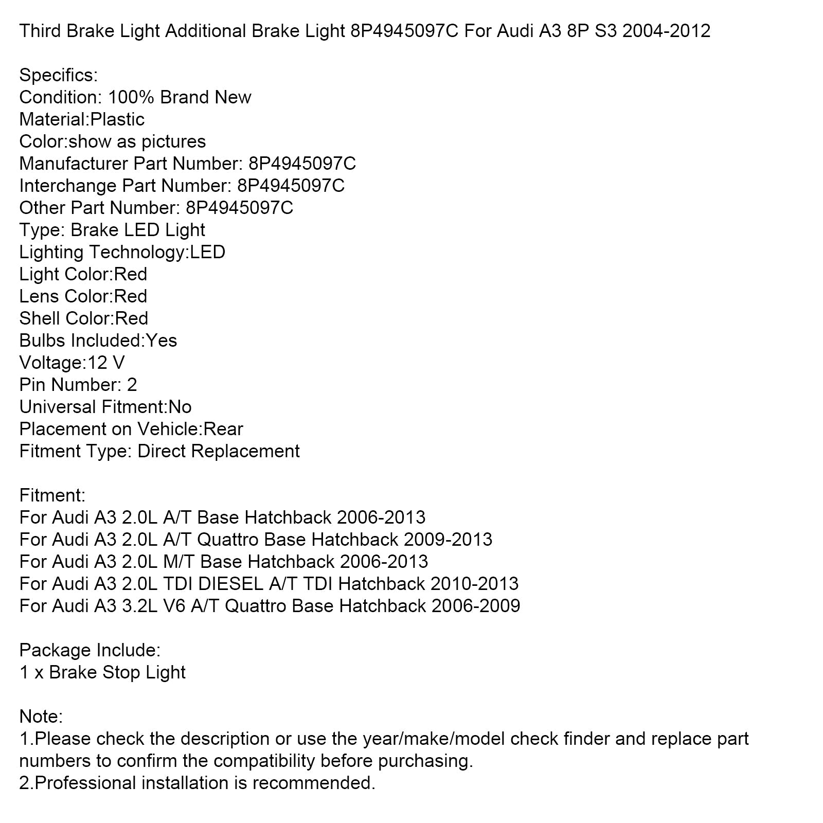 Derde vuurstop extra 8p4945097c voor Audi A3 8p S3 2004-2012