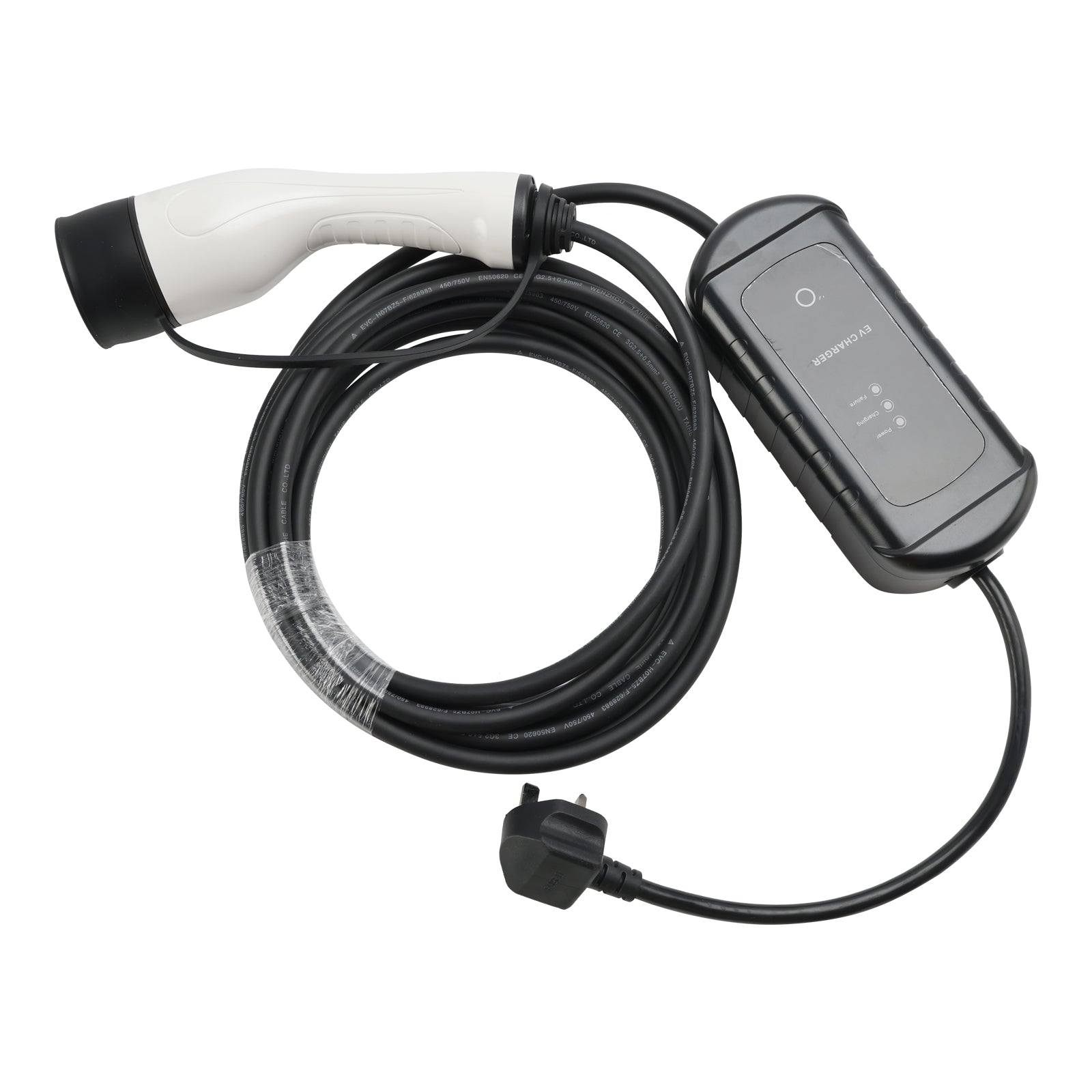 Type 2 draagbare EV-oplader, 8 meter kabel, 3-pins UK-stekker, 10A