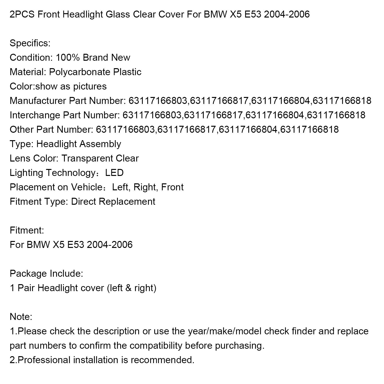 Transparant deksel voor vuurtoren BMW X5 E53 2004-2006 (2 kamers)