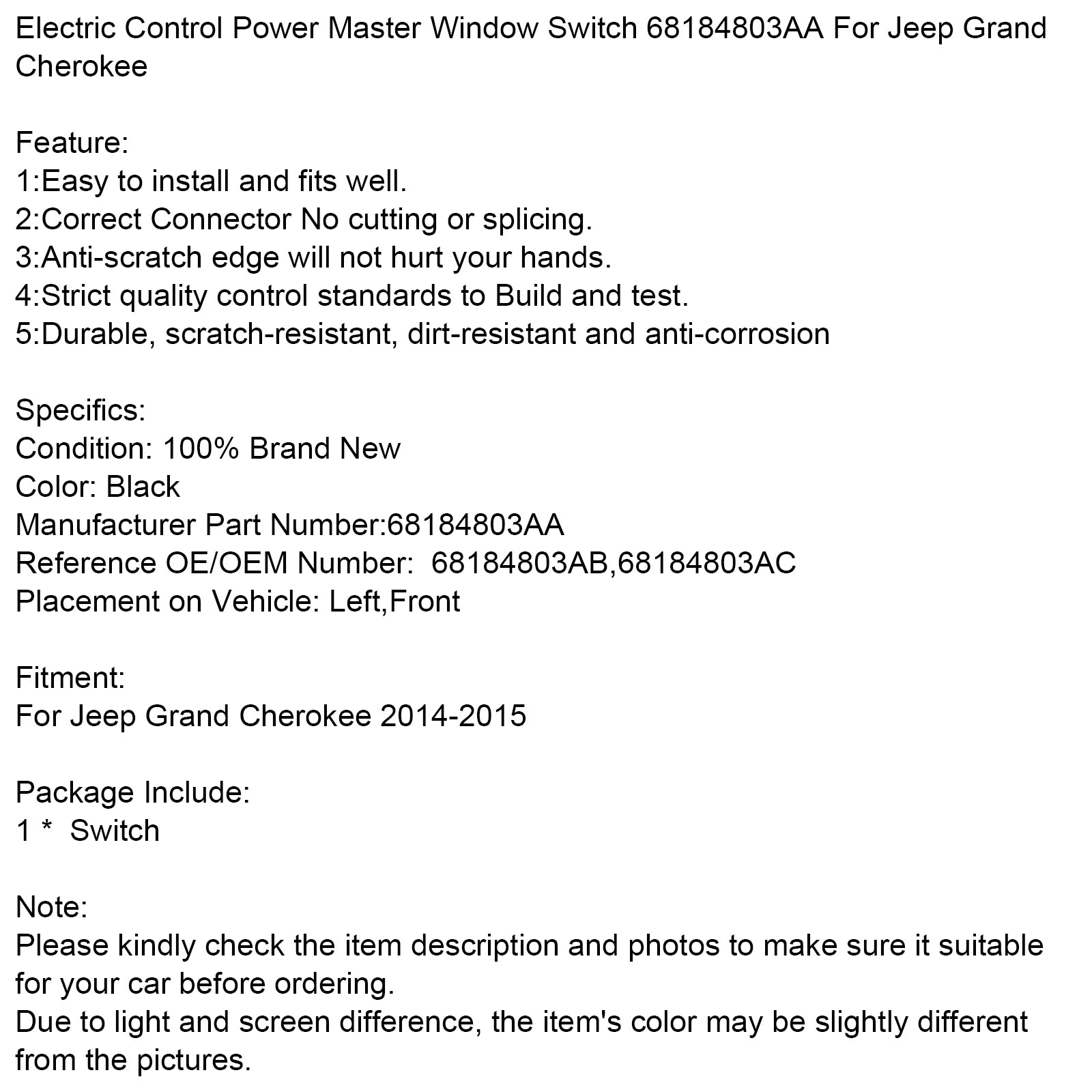 Interruptor de ventanilla principal de Control eléctrico 68184803AA para Jeep Grand Cherokee