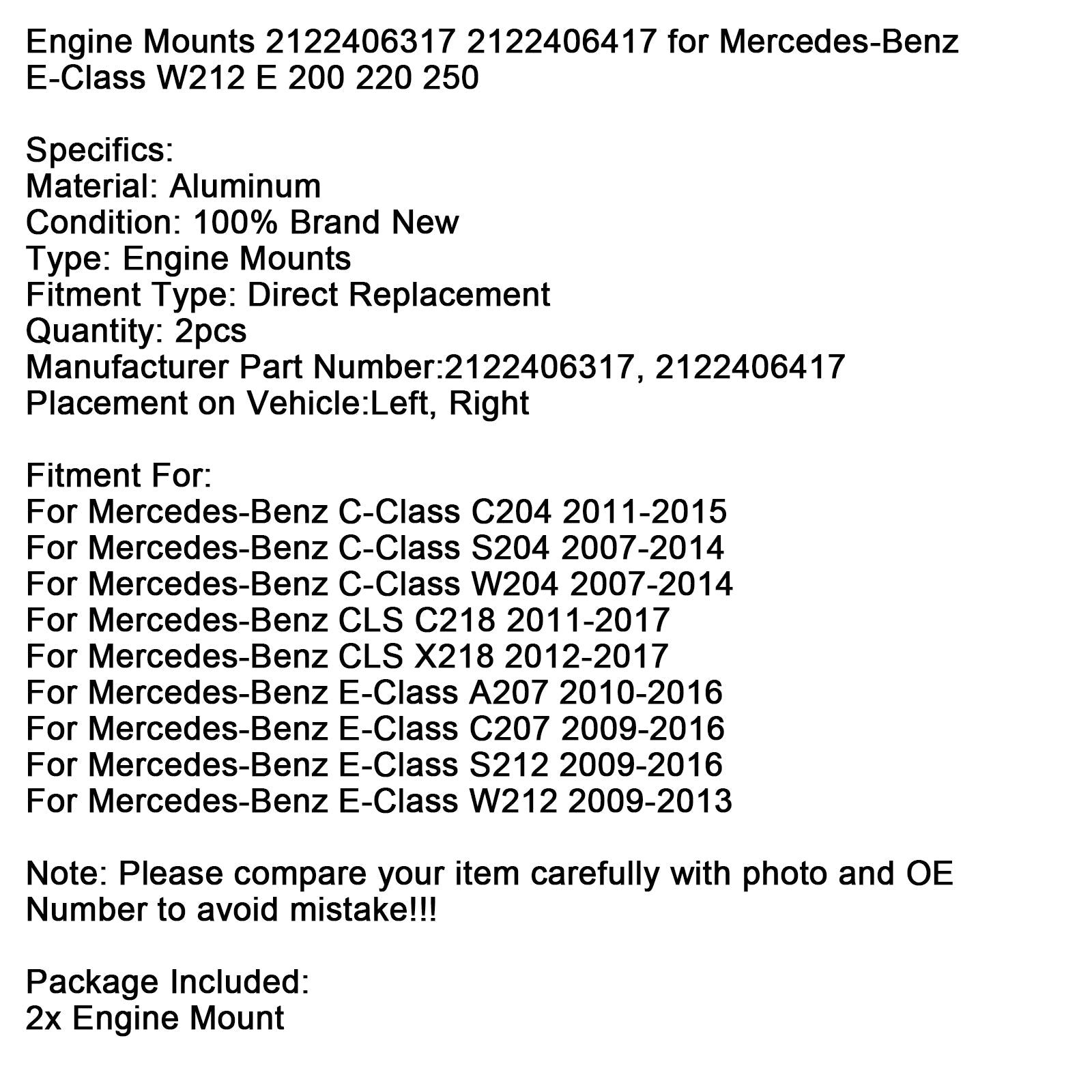 Linker- en rechtermotorsteunen voor Mercedes-Benz C-Klasse S204 2007-2014 2122406317 2122406417
