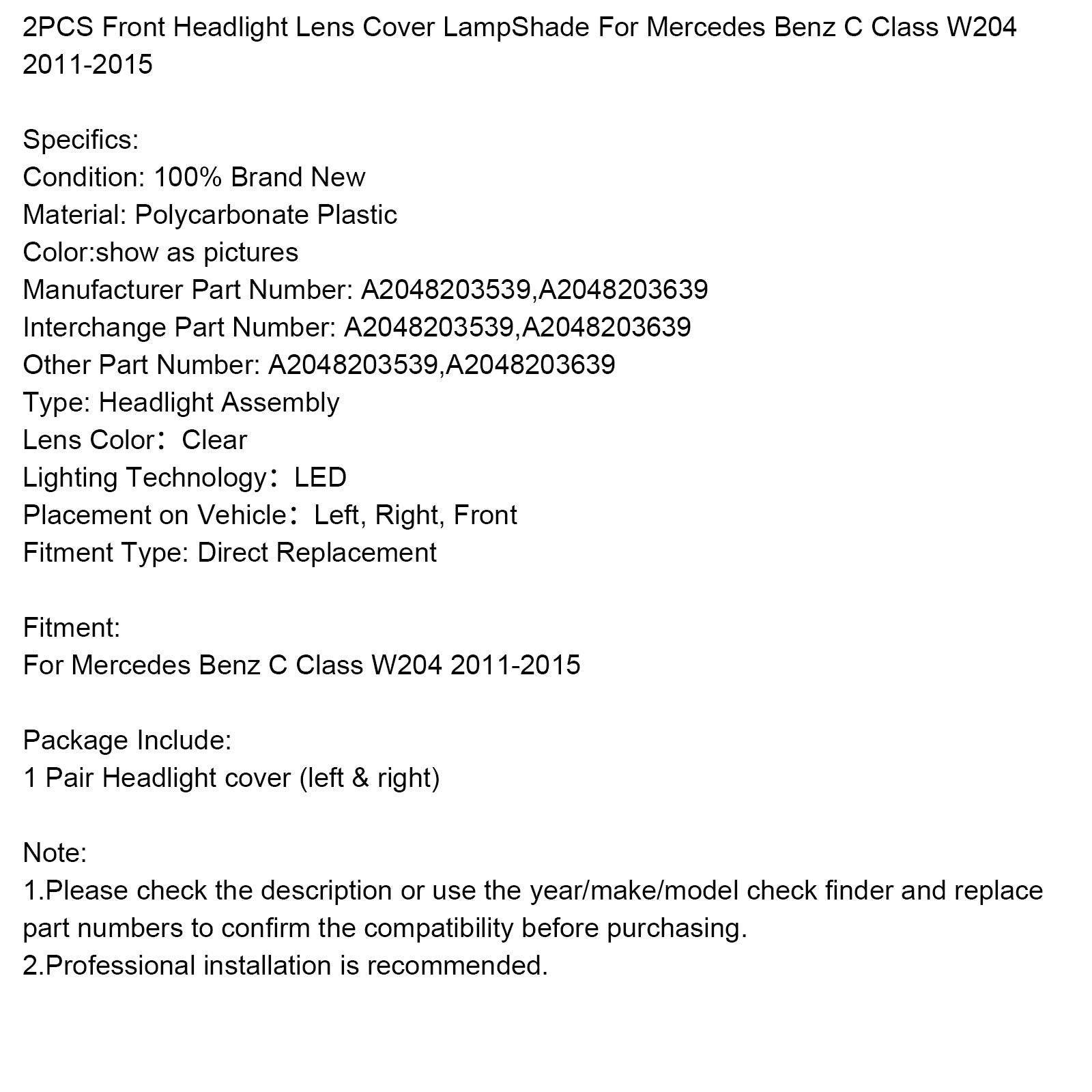 Set di 2 paralumi per fari anteriori Mercedes Benz C W204 2011-2015