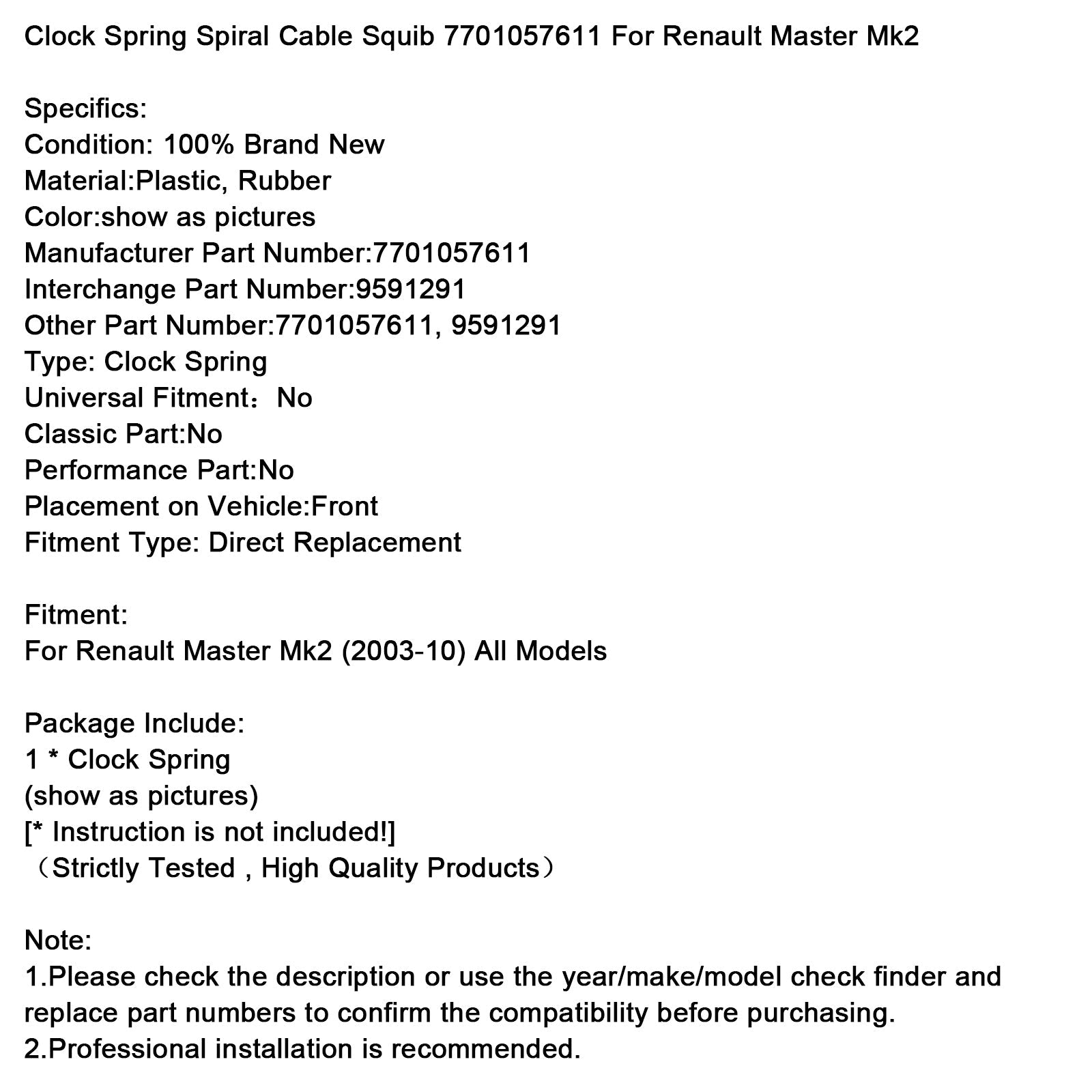 Veergewikkelde kabel'klok Renault Master Mk2 2003-2010 7701057611